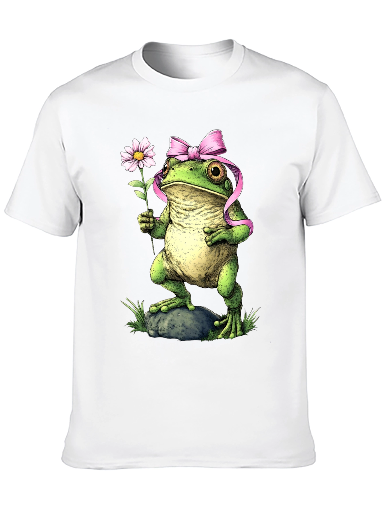Frog With Flower Black T-Shirt