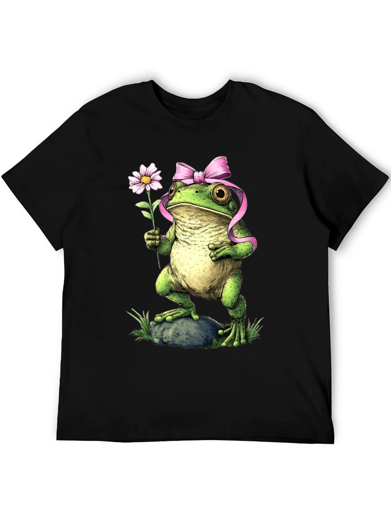 Frog With Flower Black T-Shirt