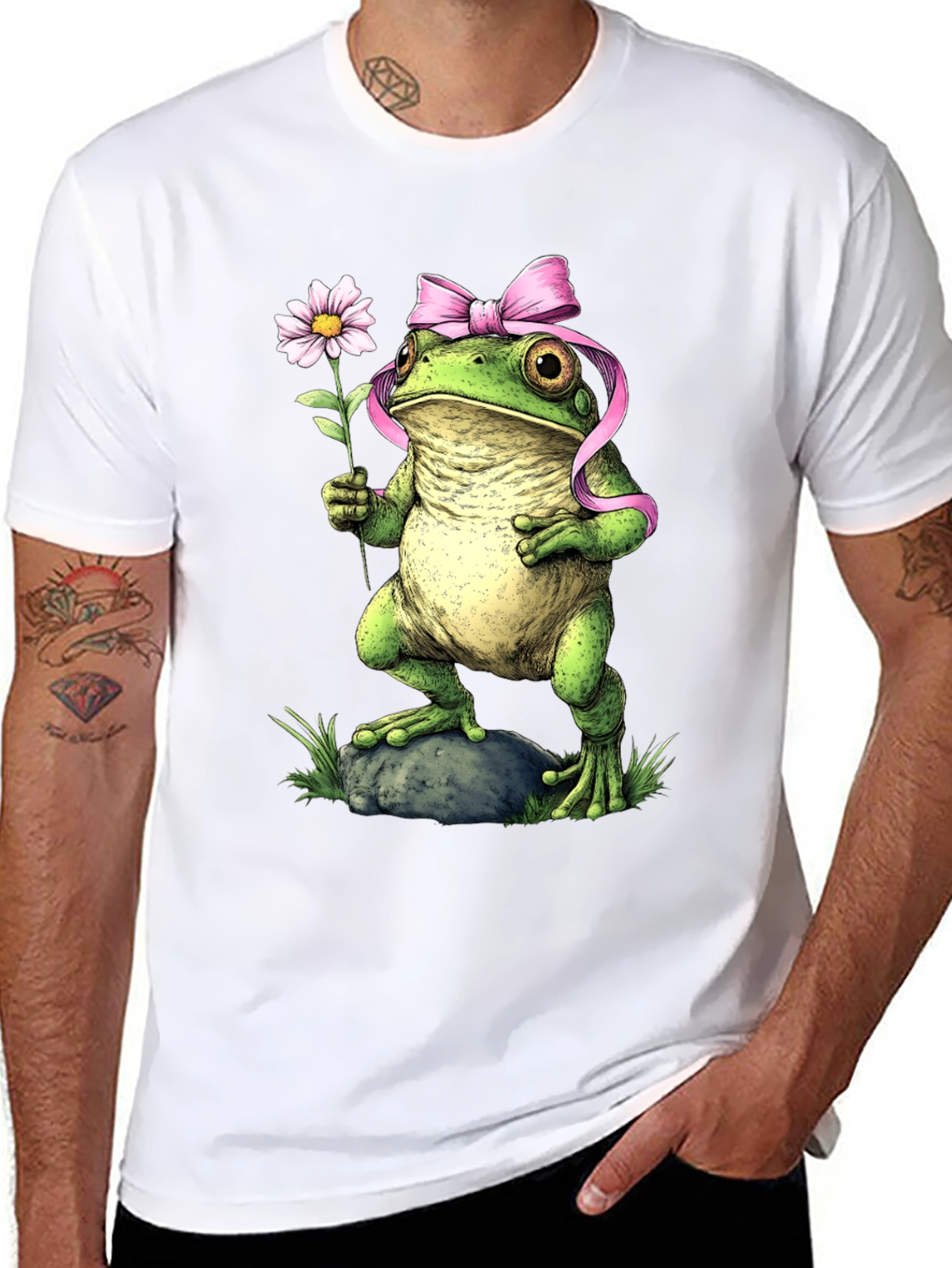 Frog With Flower Black T-Shirt
