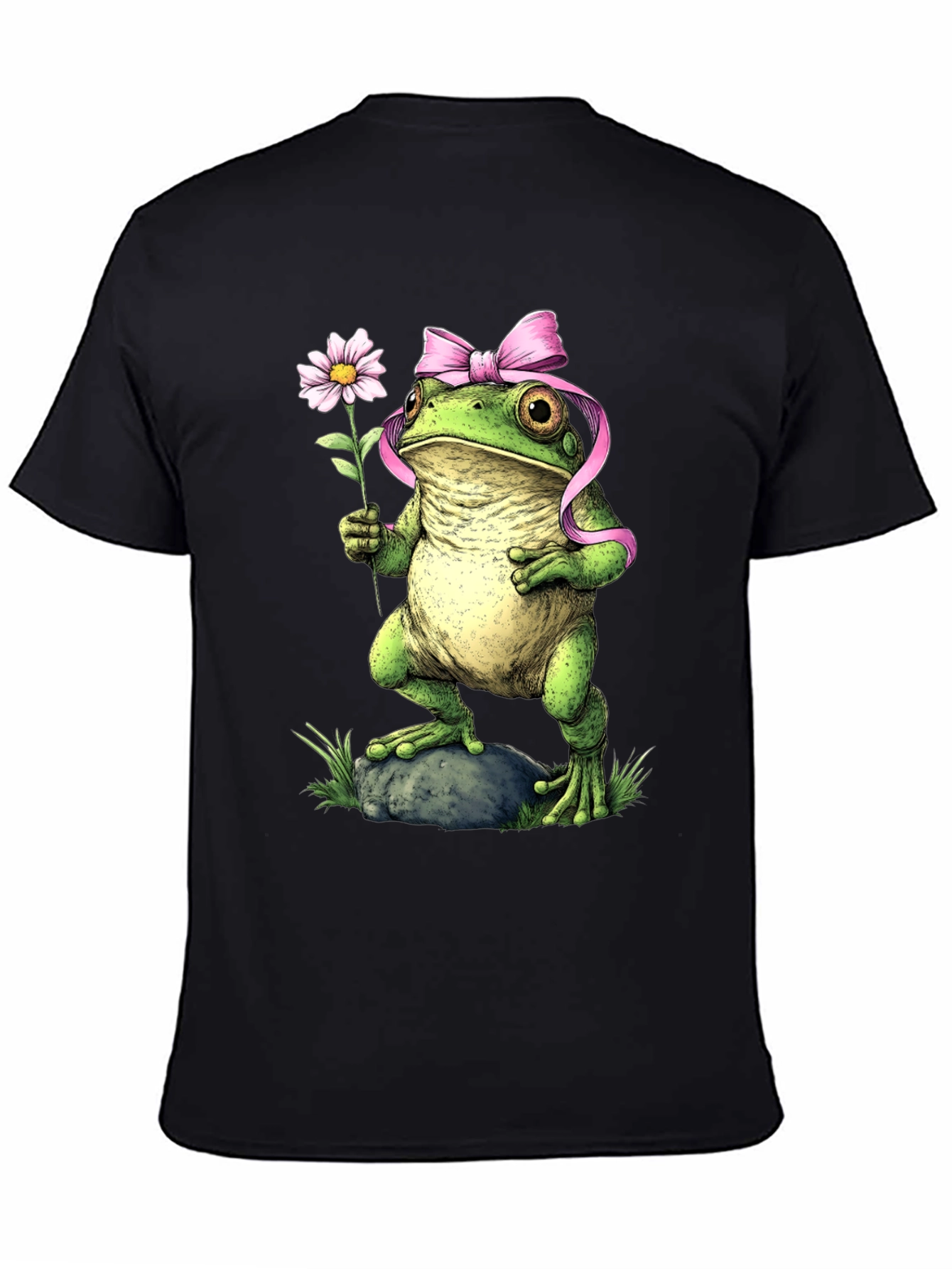 Frog With Flower Black T-Shirt