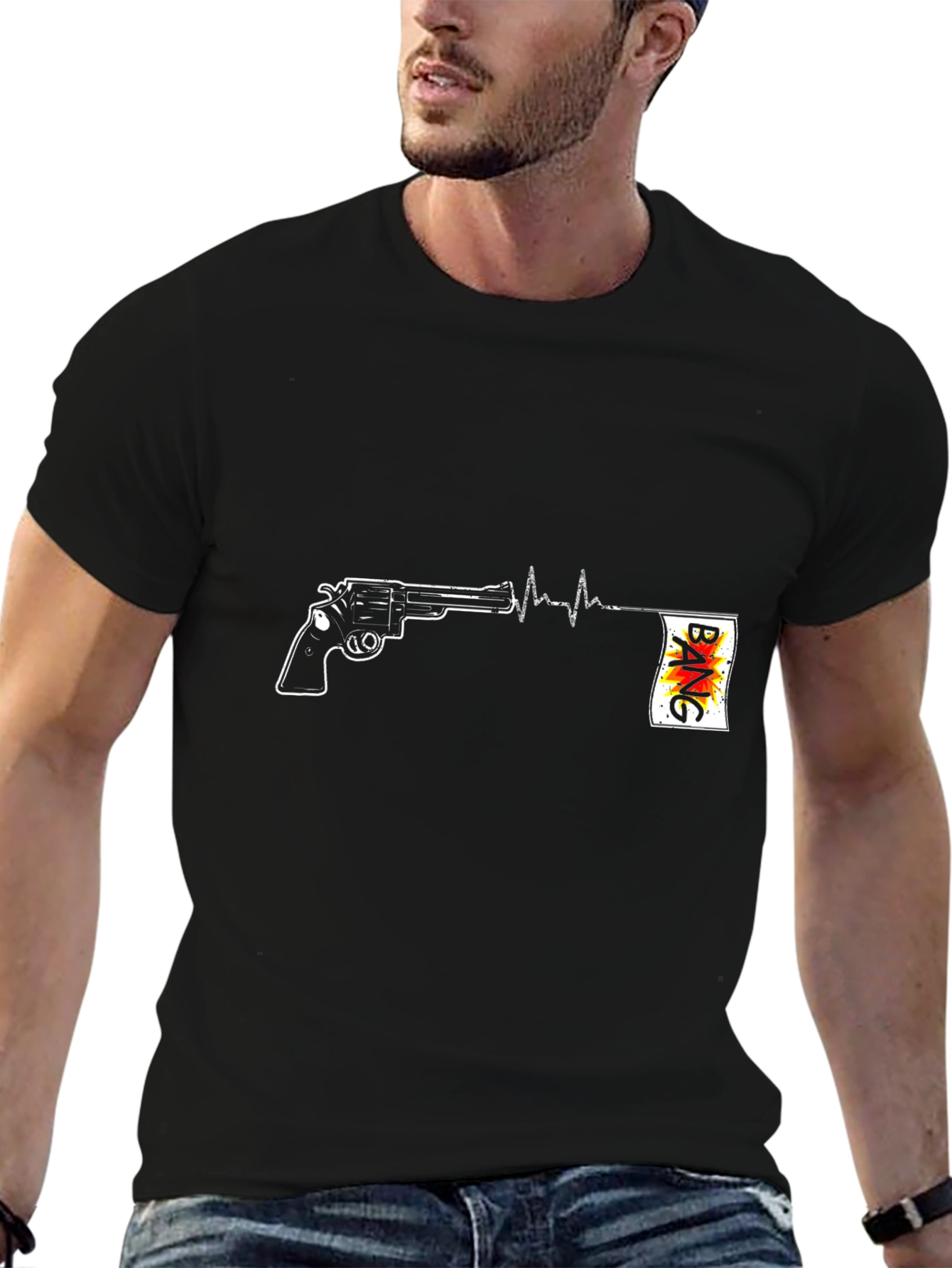 Gun Heartbeat BANG Graphic T-Shirt