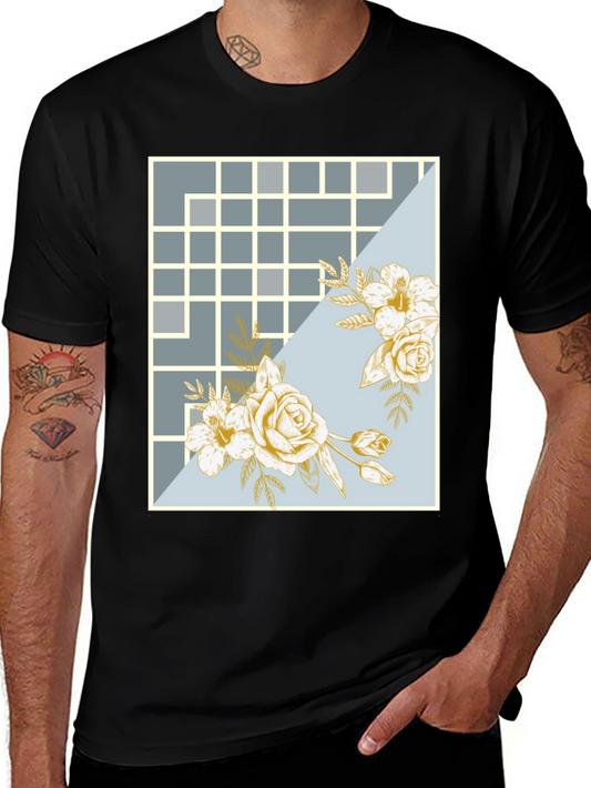 Floral Grid Design T-Shirt
