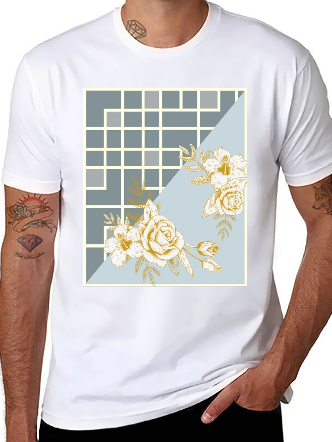Floral Grid Design T-Shirt