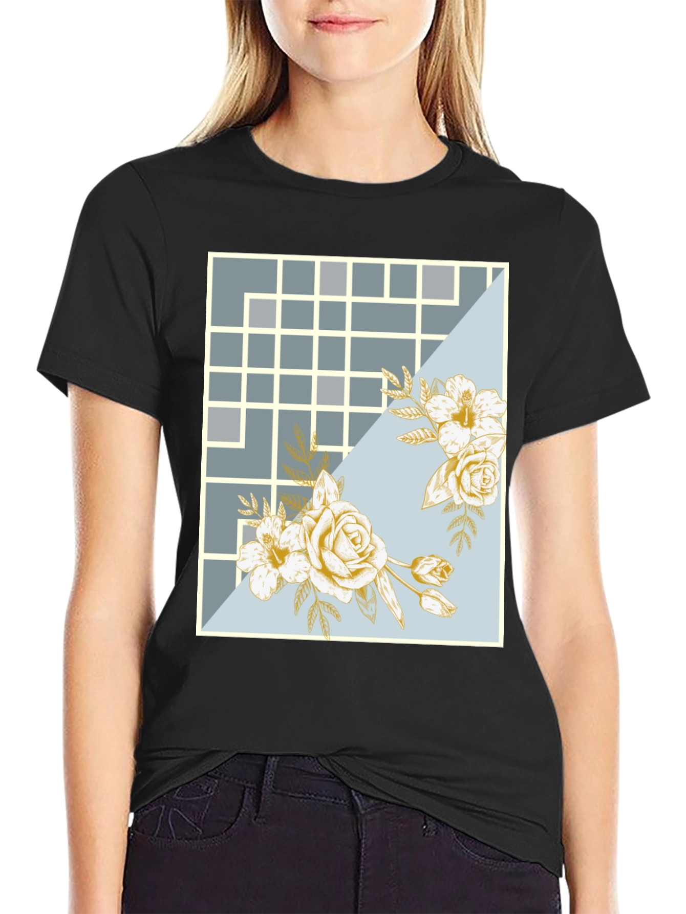 Floral Grid Design T-Shirt