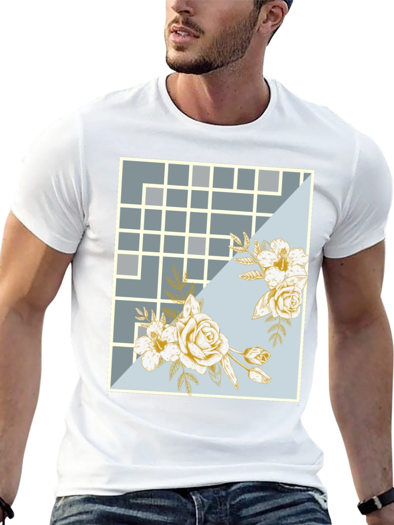 Floral Grid Design T-Shirt