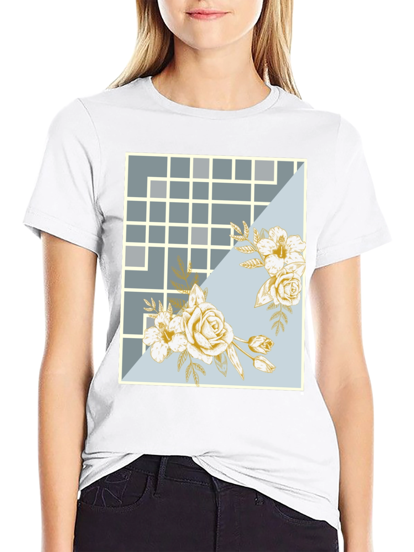 Floral Grid Design T-Shirt