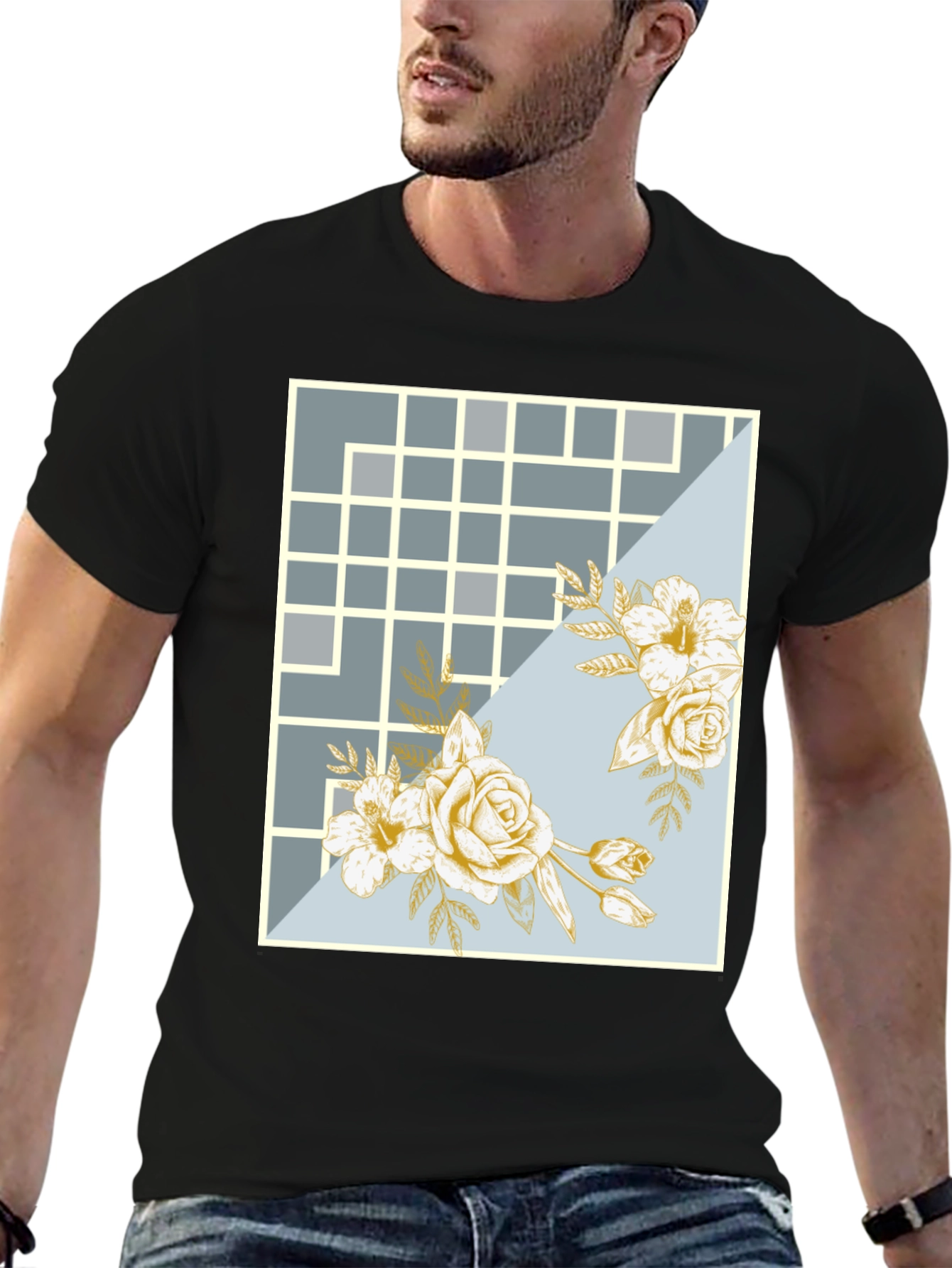 Floral Grid Design T-Shirt