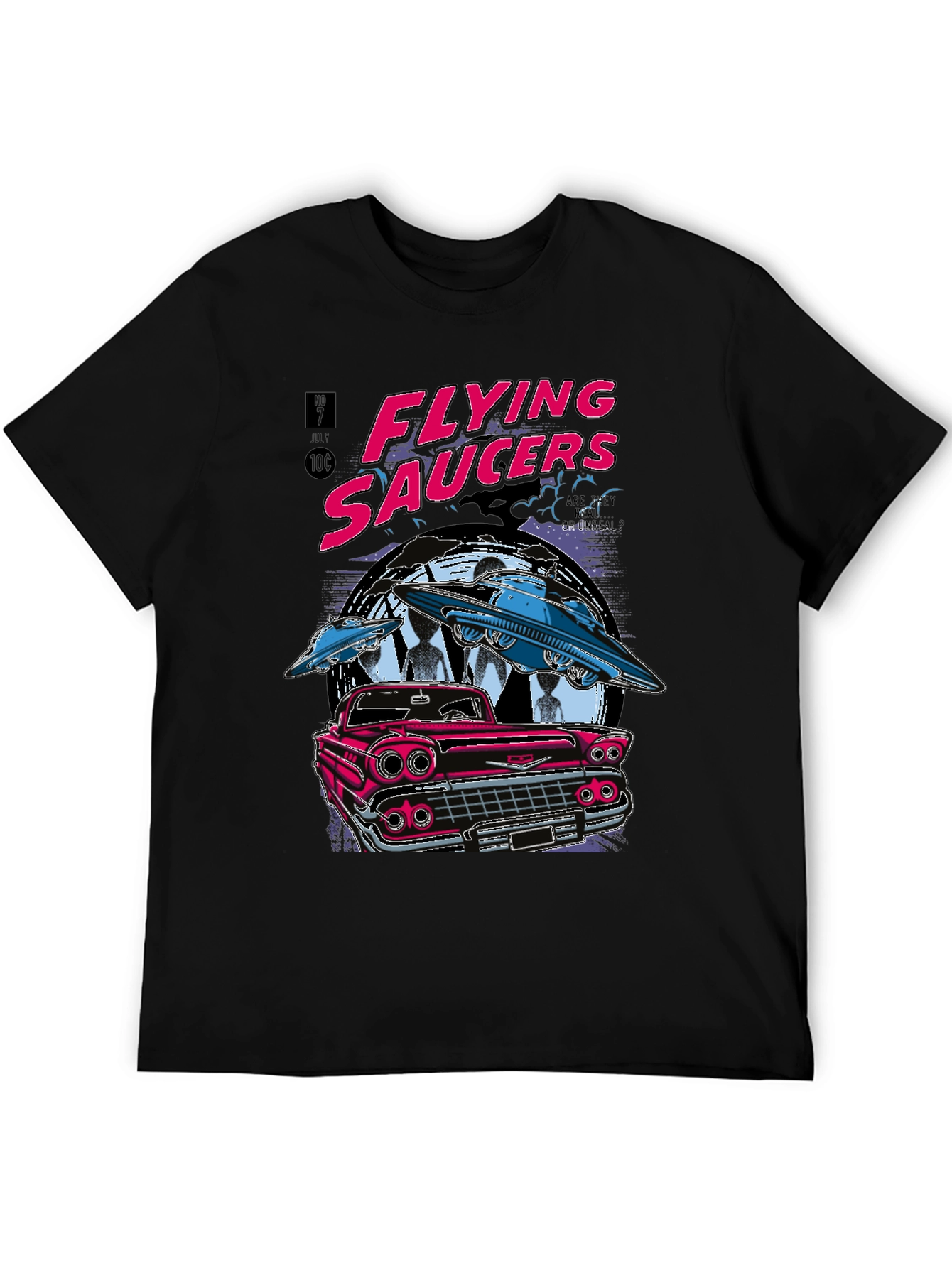 Flying Saucers Retro Graphic Tee - Sci-Fi Car T-Shirt