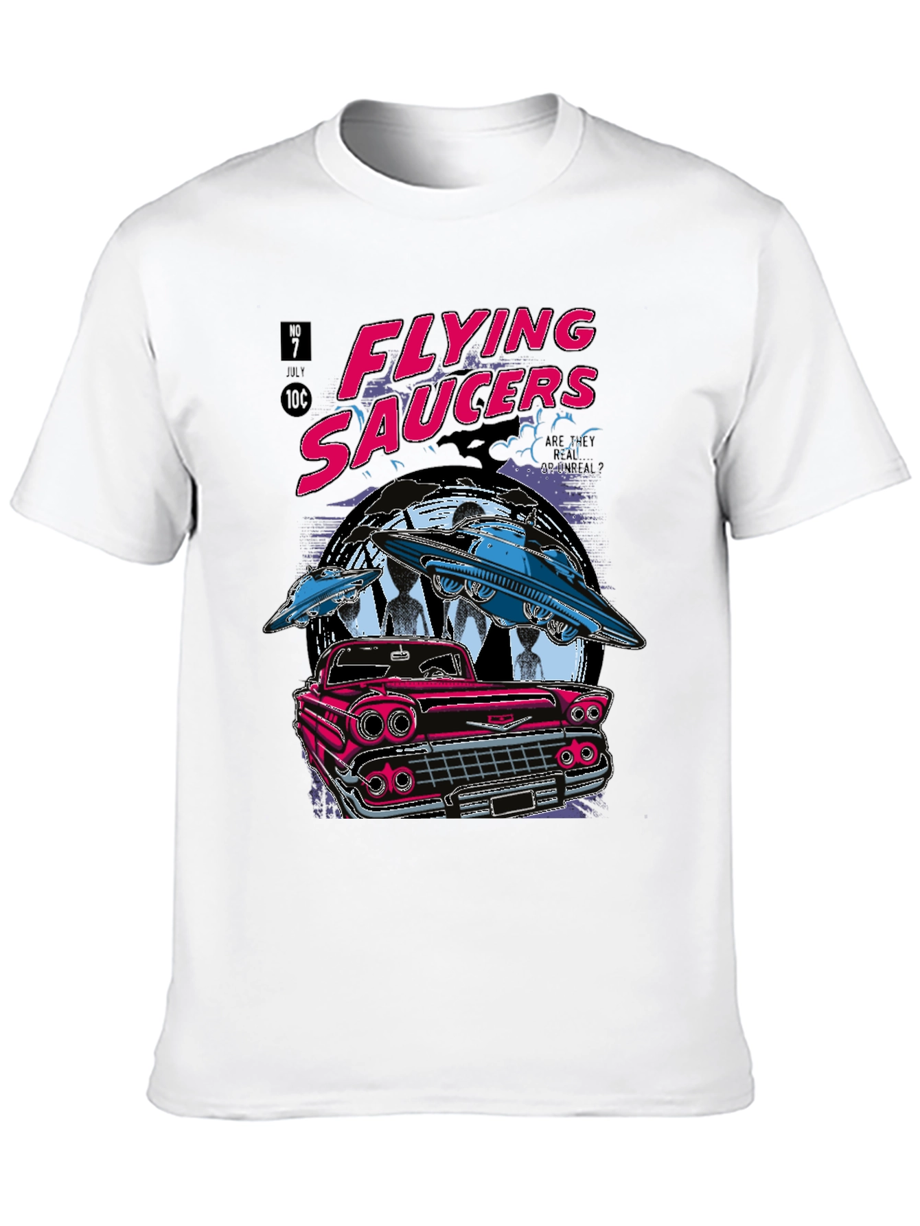 Flying Saucers Retro Graphic Tee - Sci-Fi Car T-Shirt
