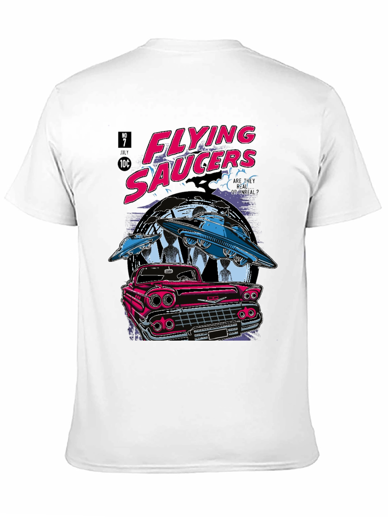 Flying Saucers Retro Graphic Tee - Sci-Fi Car T-Shirt