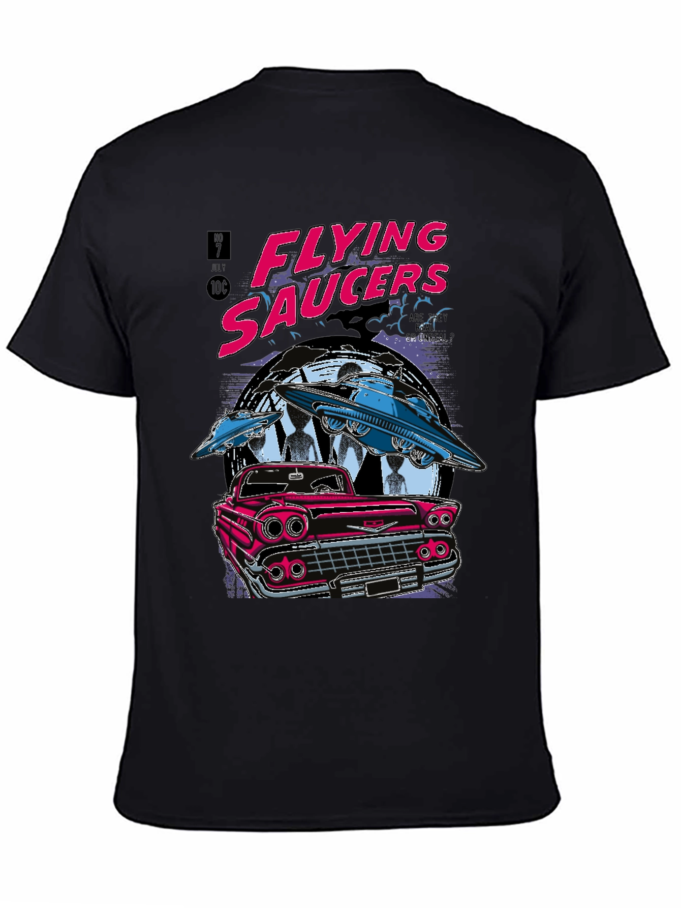 Flying Saucers Retro Graphic Tee - Sci-Fi Car T-Shirt