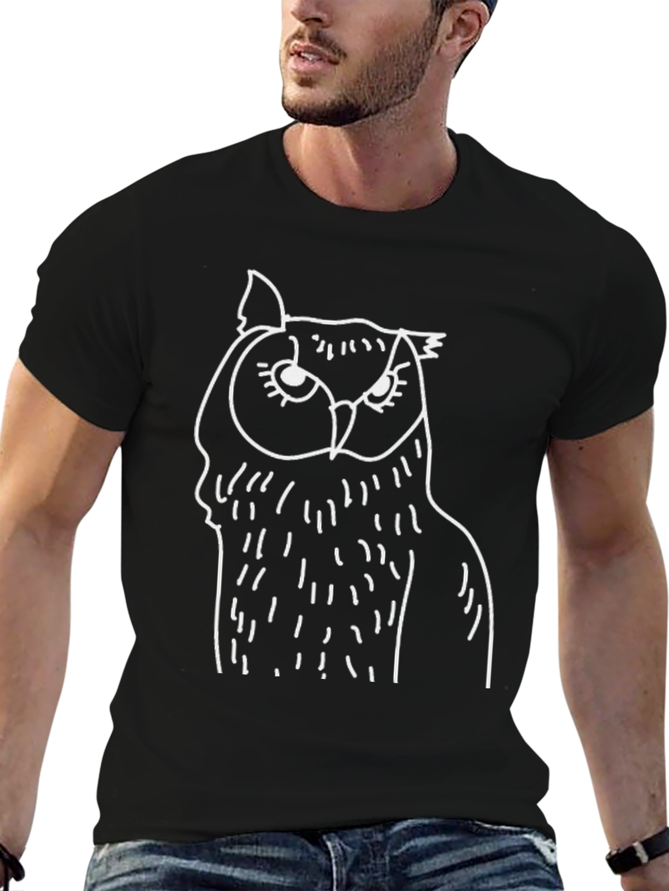 Owl Graphic Tee - Mens Black Cotton T-Shirt