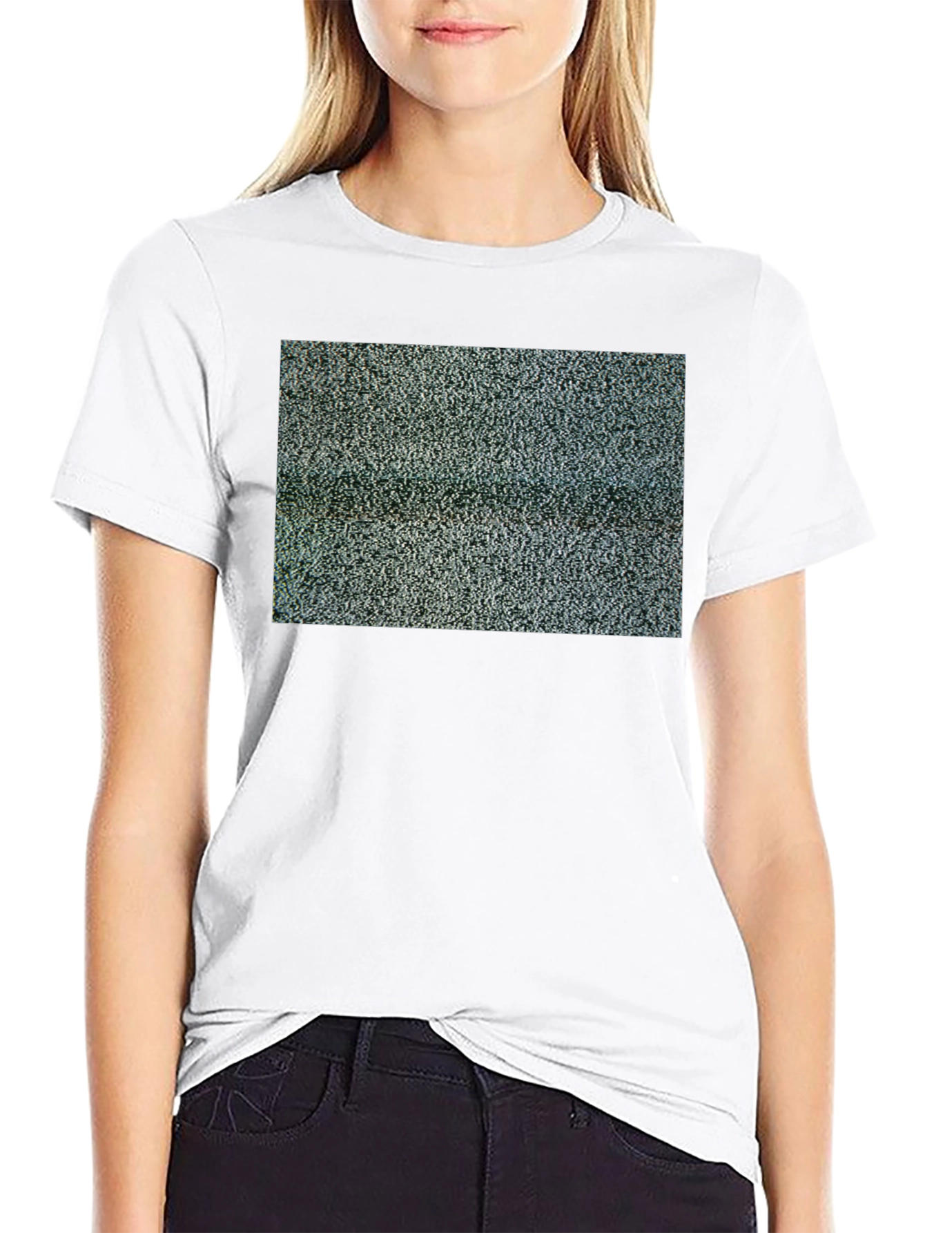 Static Pattern T-Shirt - Black Crew Neck Tee