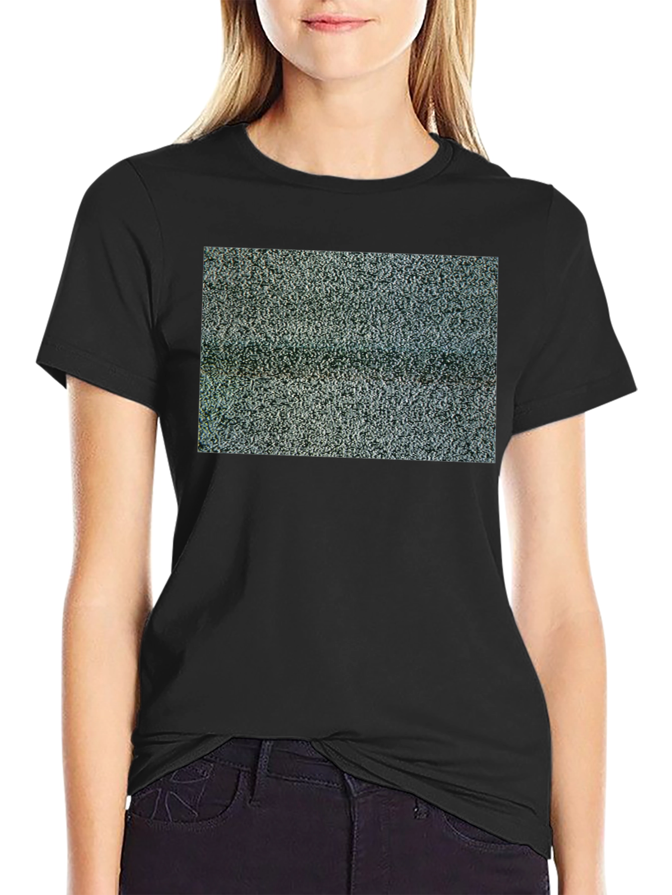 Static Pattern T-Shirt - Black Crew Neck Tee