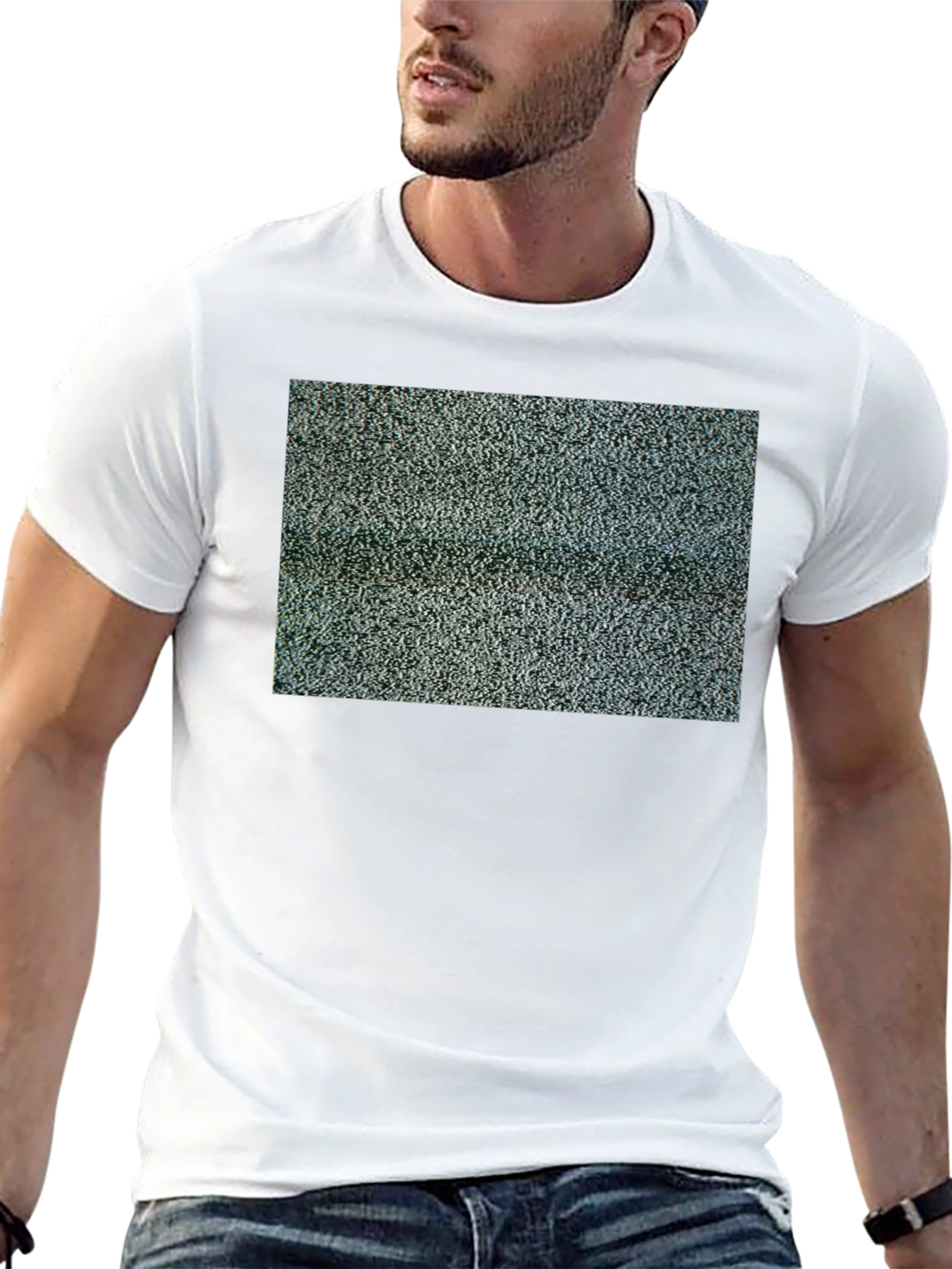 Static Pattern T-Shirt - Black Crew Neck Tee