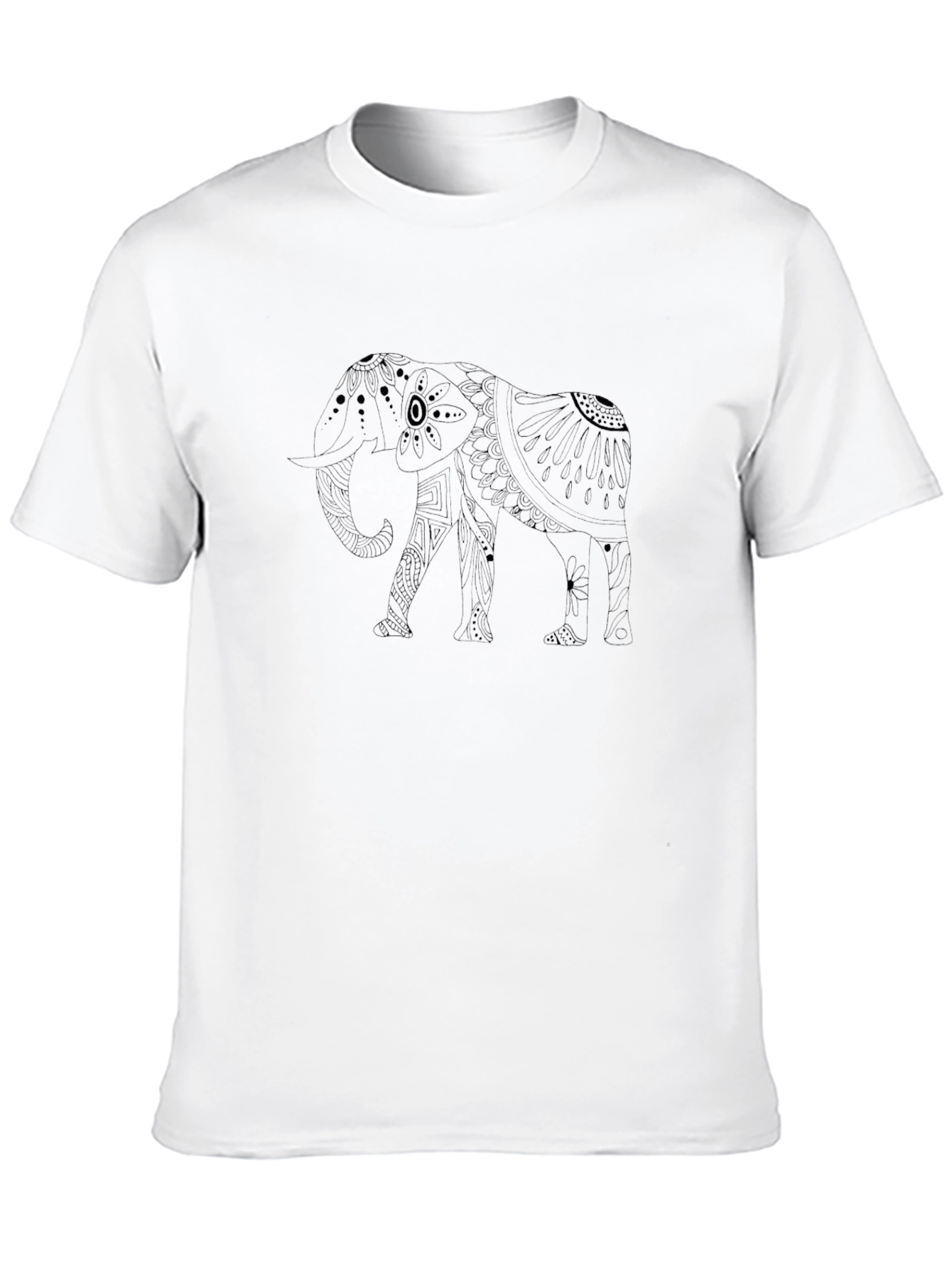 Elephant Art Print Black Crew Neck T-Shirt
