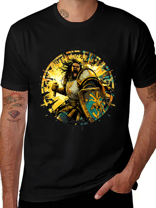 Warrior Knight Graphic Tee - Black Cotton T-Shirt
