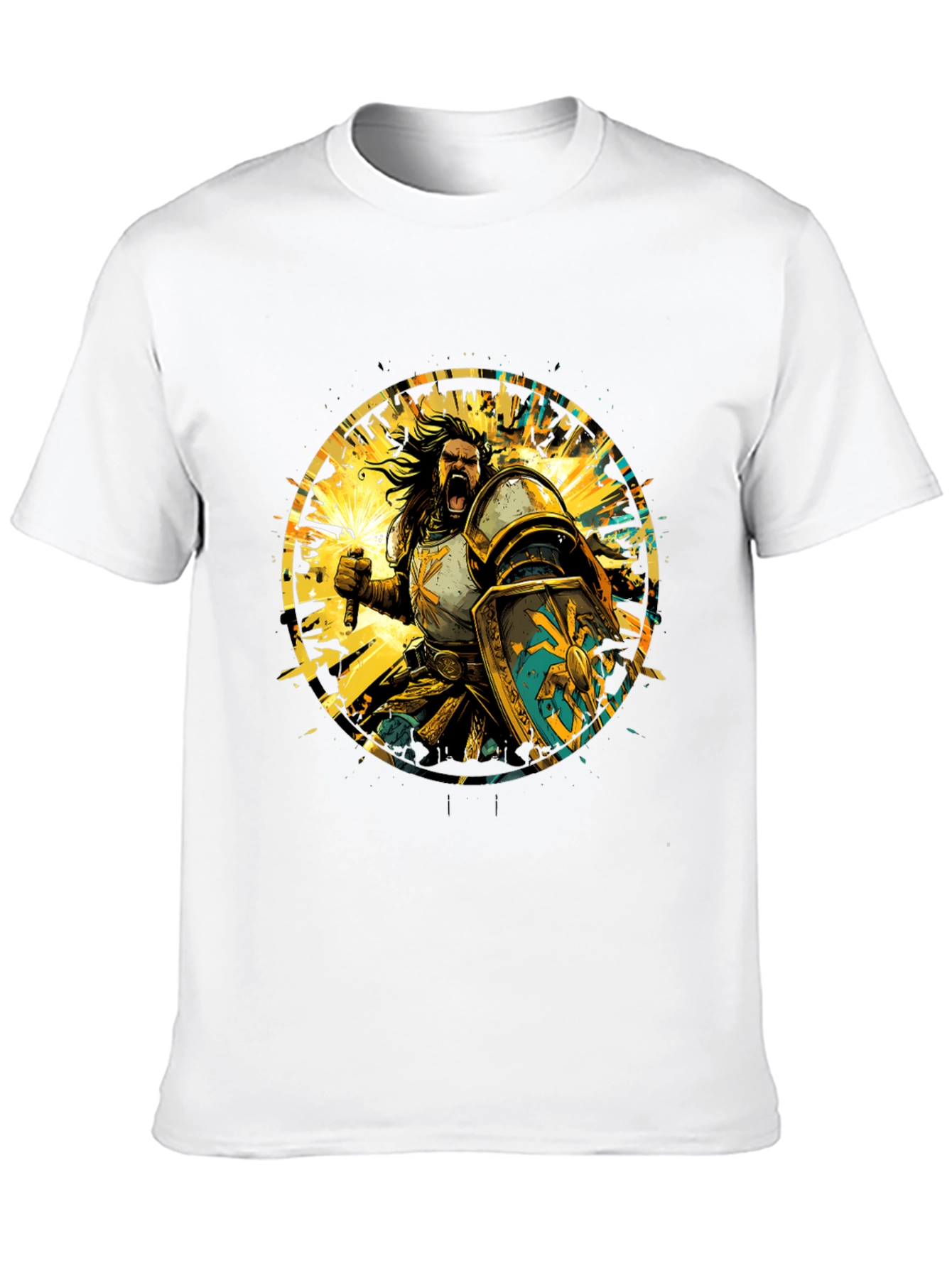 Warrior Knight Graphic Tee - Black Cotton T-Shirt