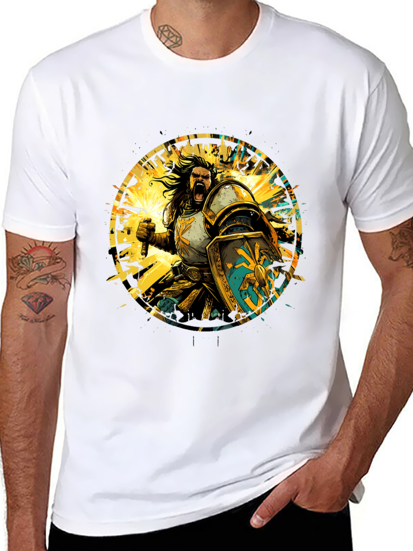 Warrior Knight Graphic Tee - Black Cotton T-Shirt