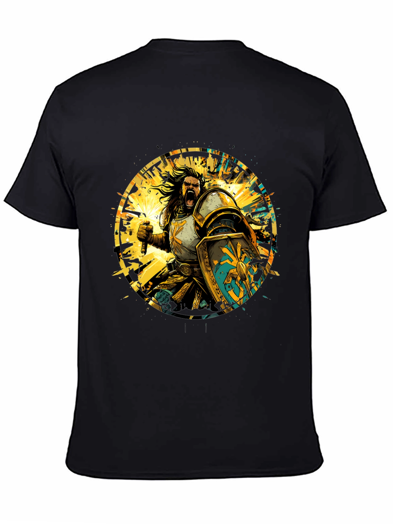 Warrior Knight Graphic Tee - Black Cotton T-Shirt