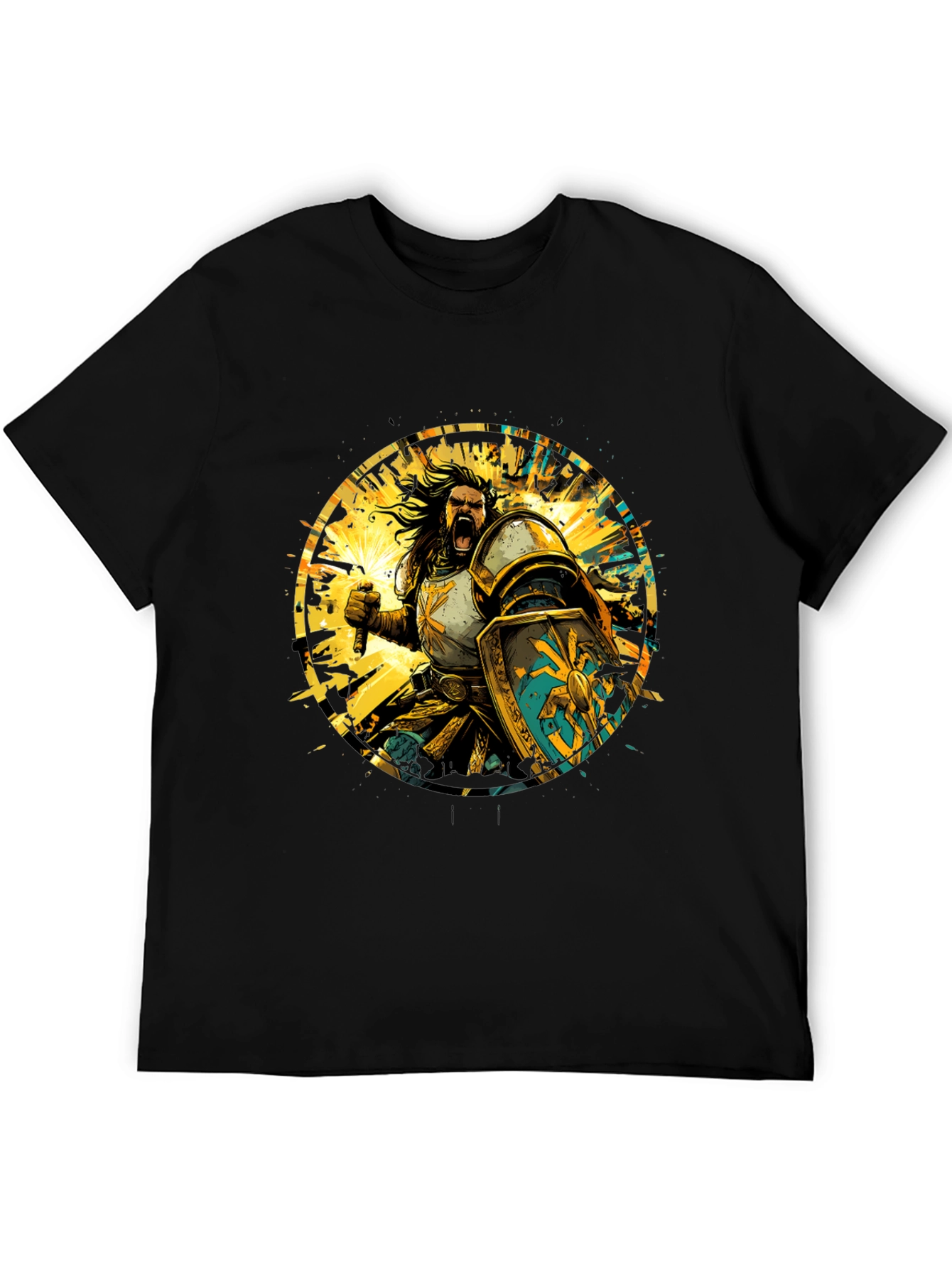 Warrior Knight Graphic Tee - Black Cotton T-Shirt