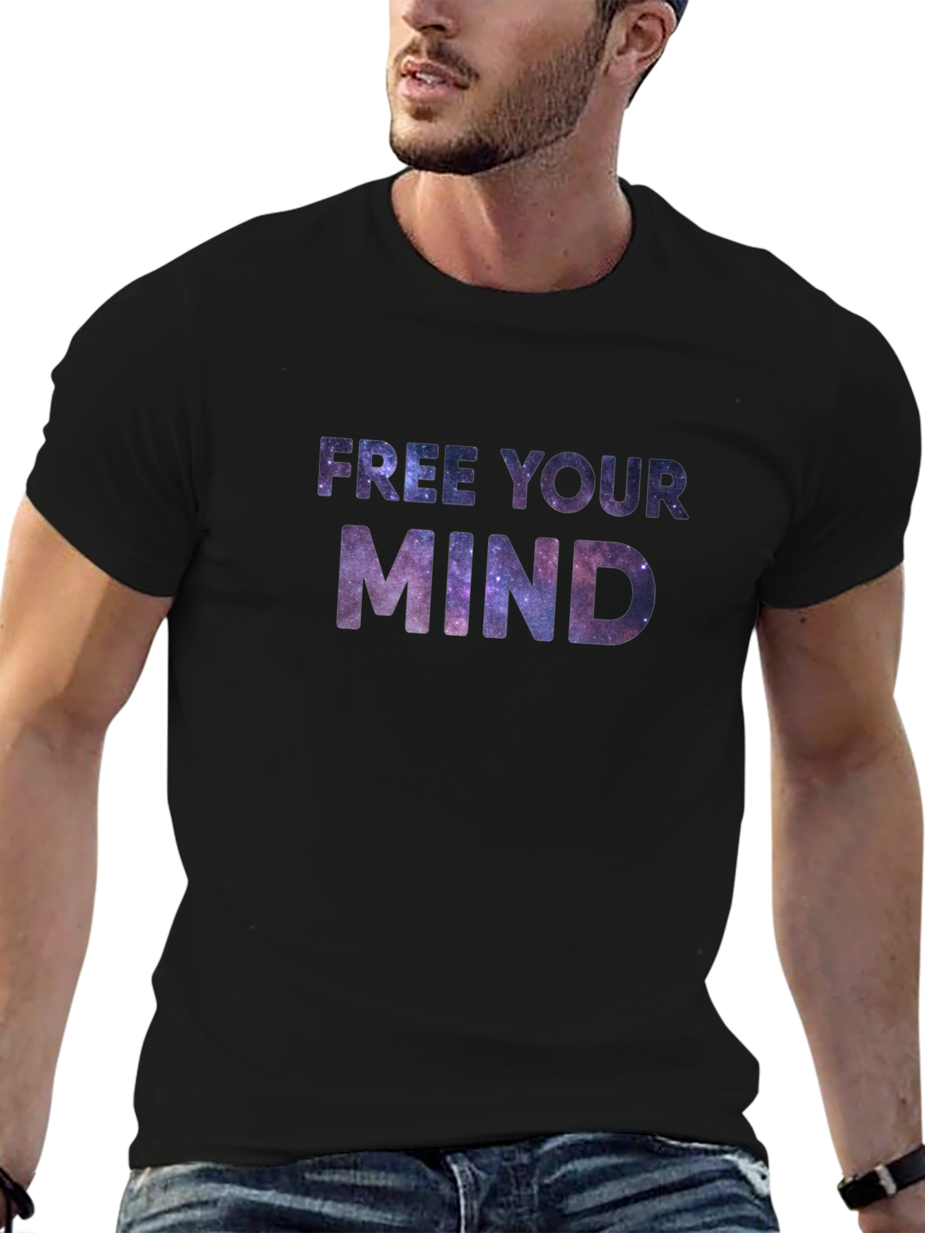 Free Your Mind Galaxy Print Black T-Shirt
