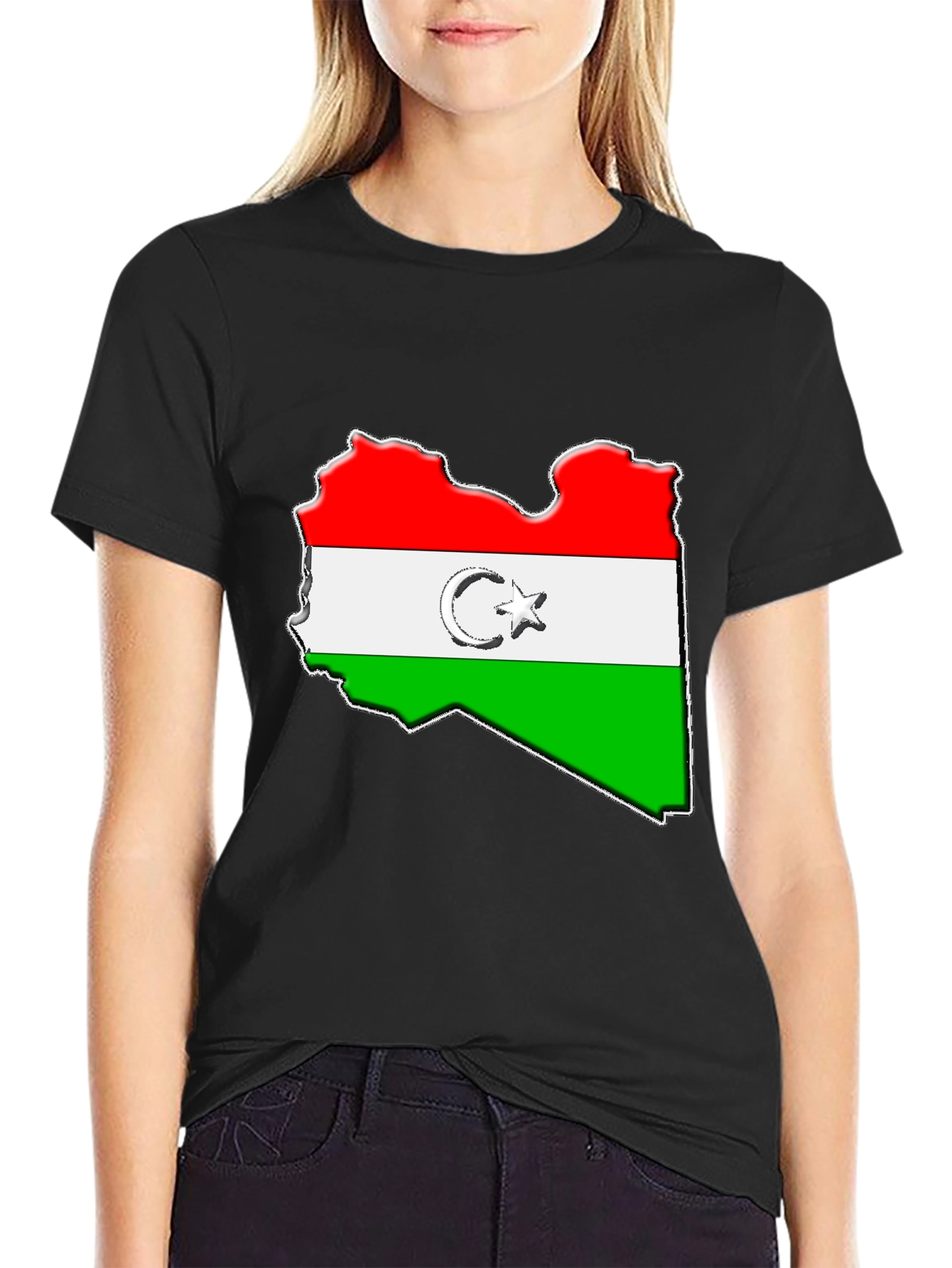 Libya Flag Map Graphic Tee - Black