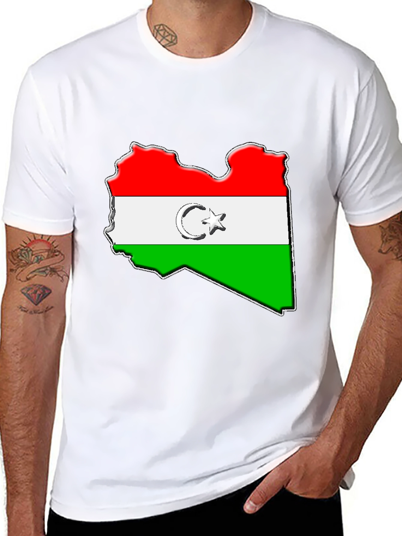 Libya Flag Map Graphic Tee - Black