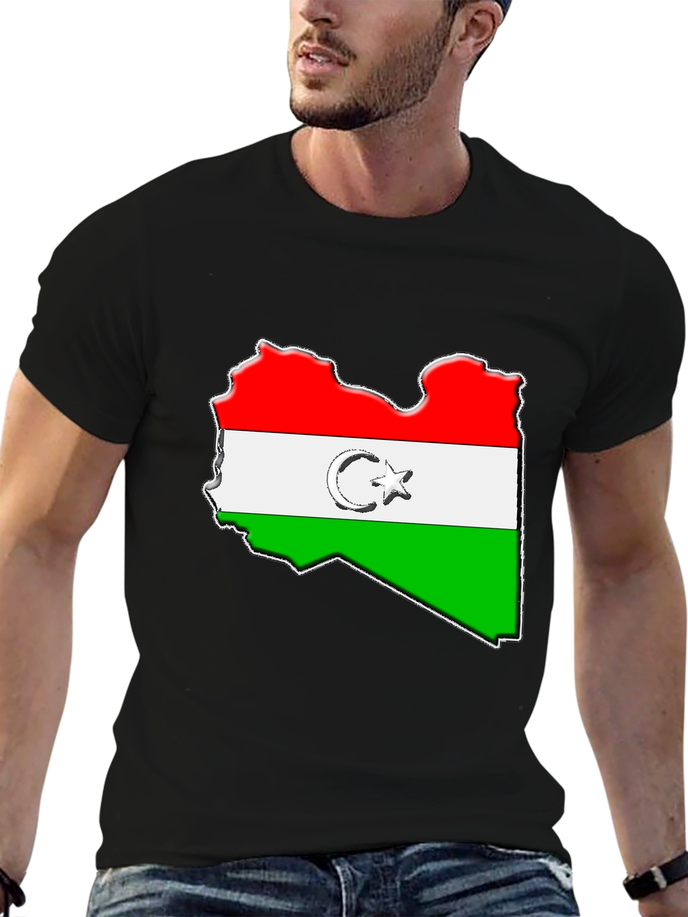 Libya Flag Map Graphic Tee - Black