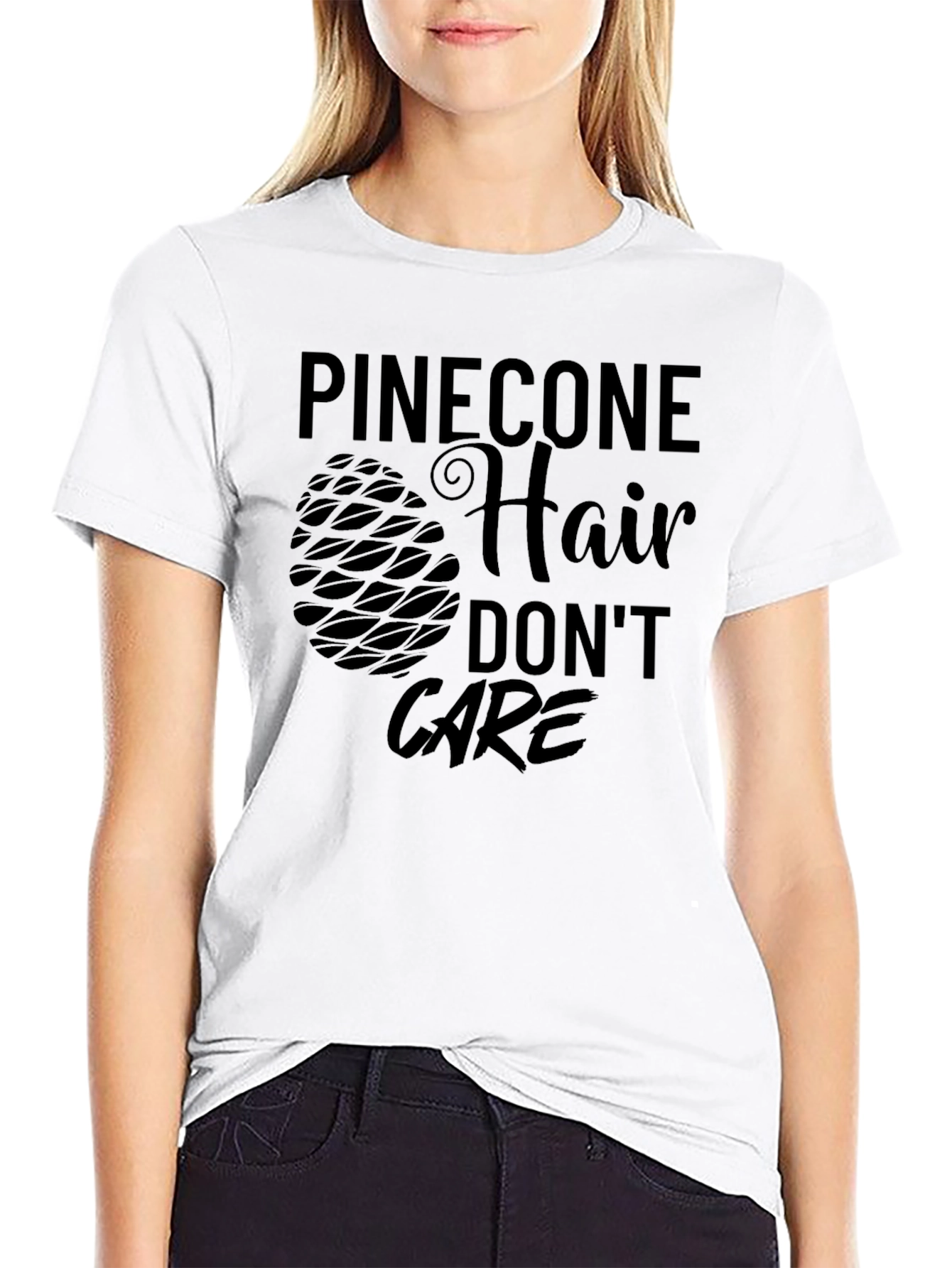 Pinecone Hair Dont Care Black T-Shirt