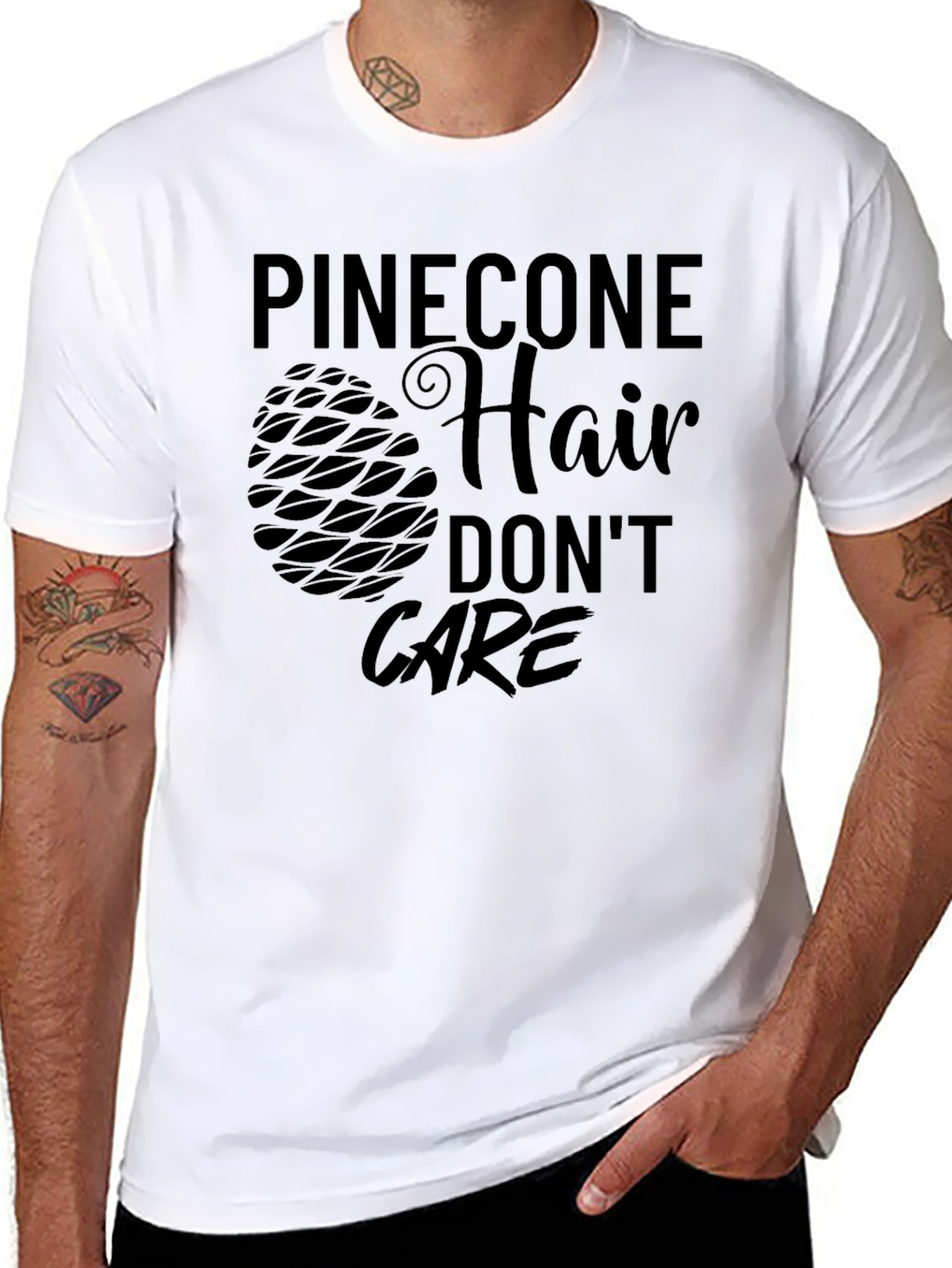 Pinecone Hair Dont Care Black T-Shirt