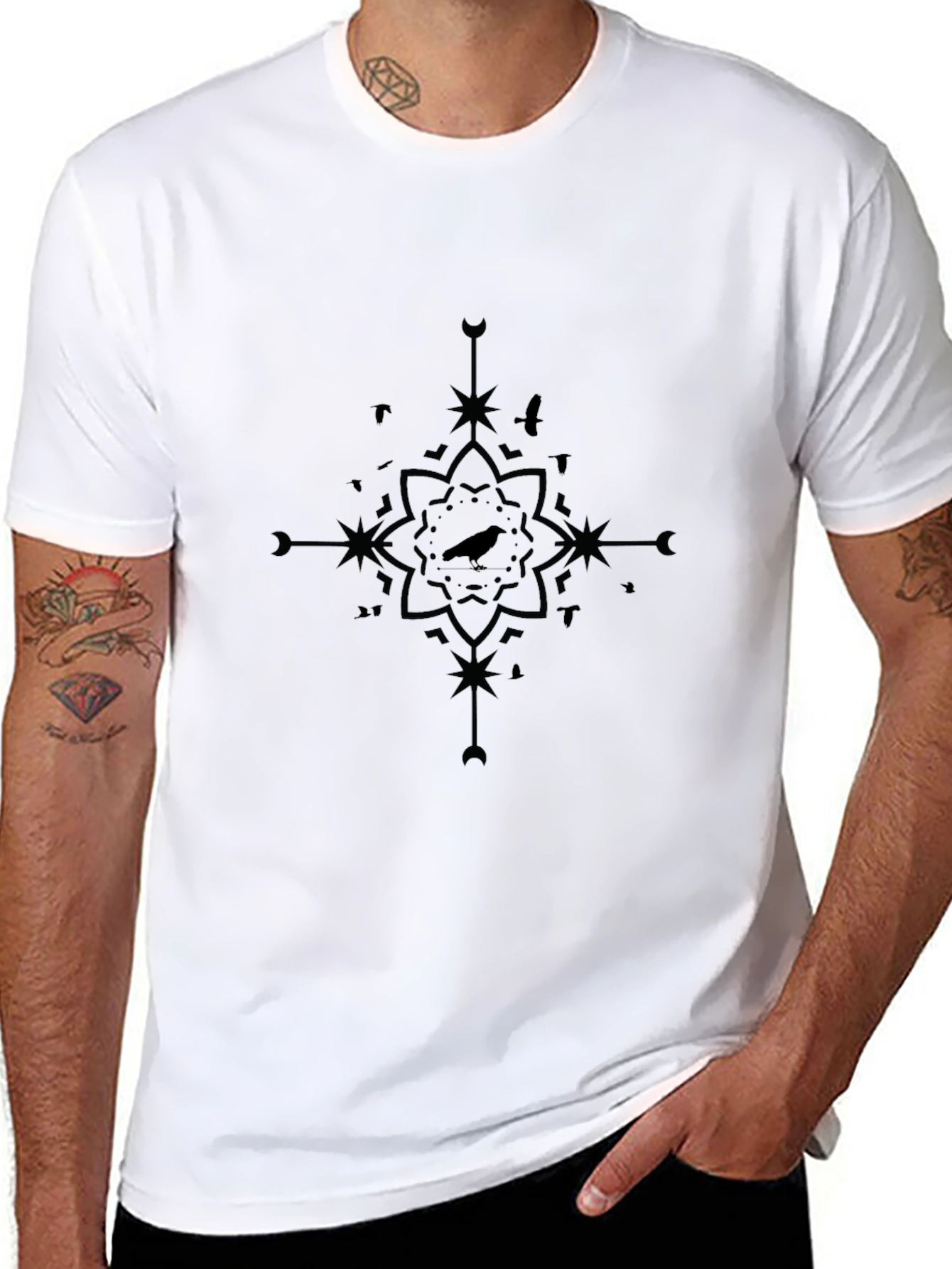 Raven Mandala Graphic Tee - Black Cotton