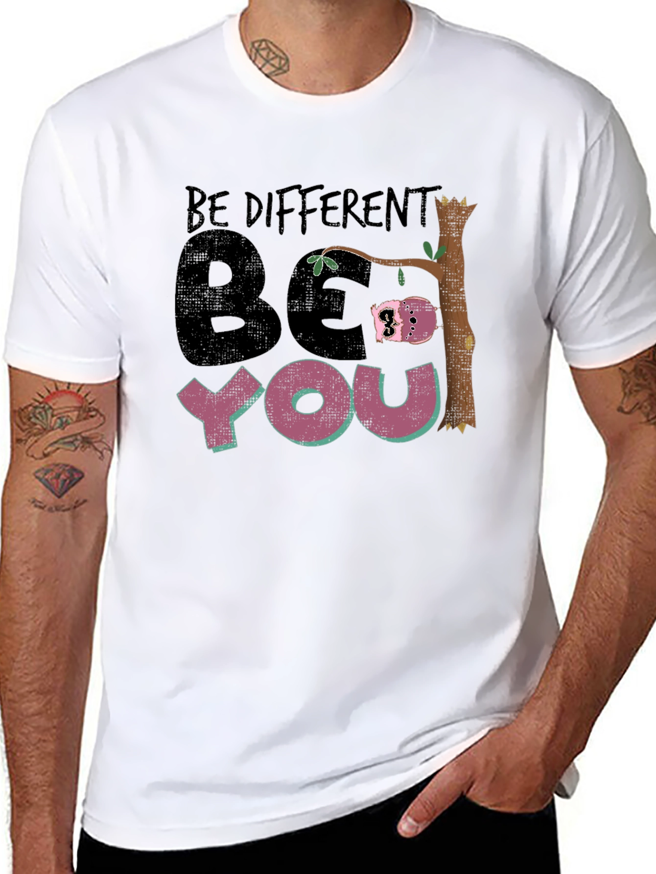 Be Different Be You Sloth Black Graphic Tee