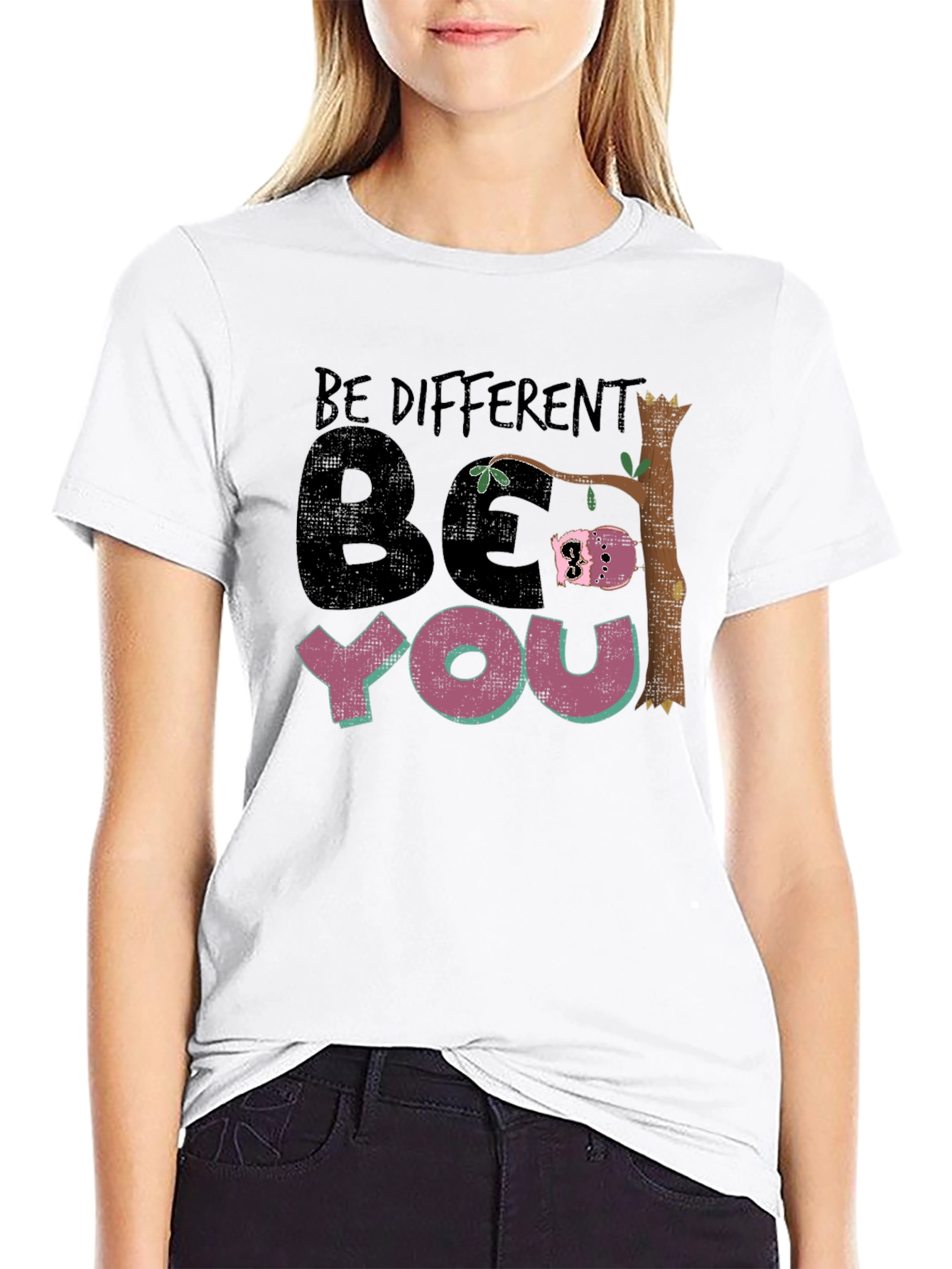 Be Different Be You Sloth Black Graphic Tee