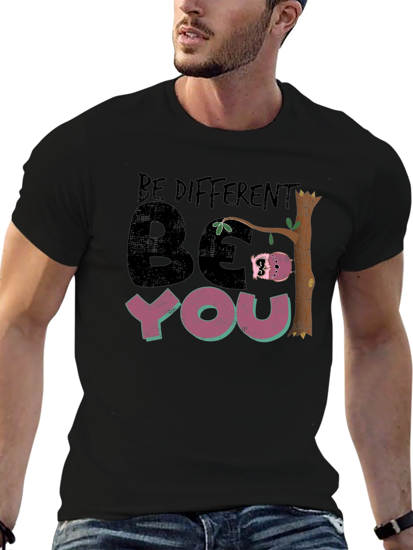 Be Different Be You Sloth Black Graphic Tee