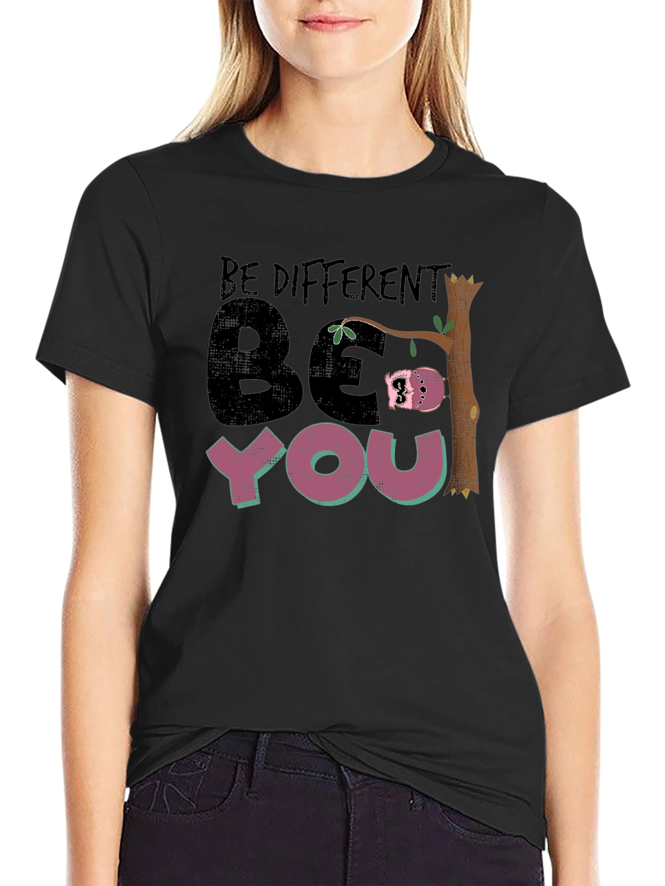 Be Different Be You Sloth Black Graphic Tee