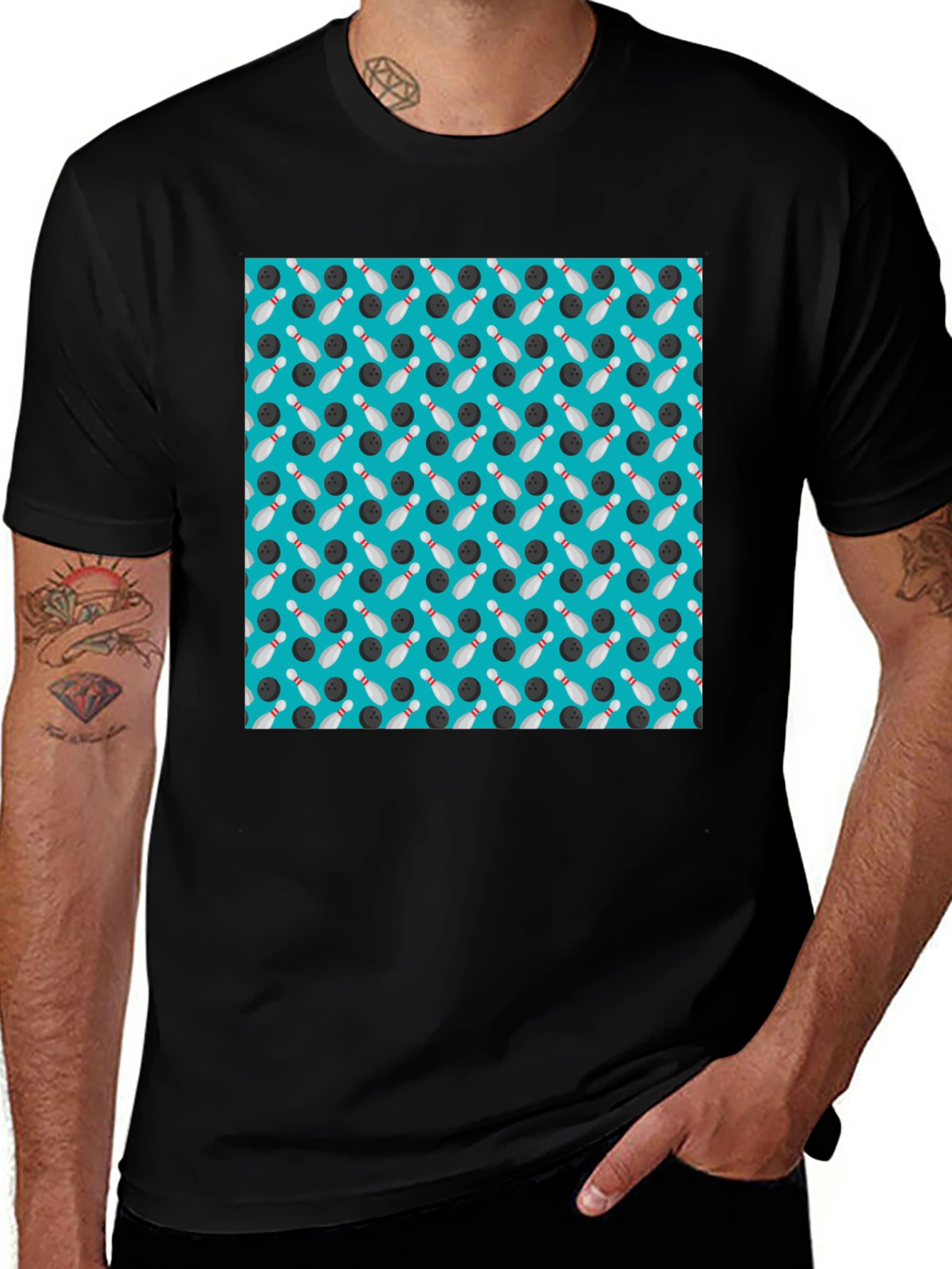 Bowling Pattern Black T-Shirt