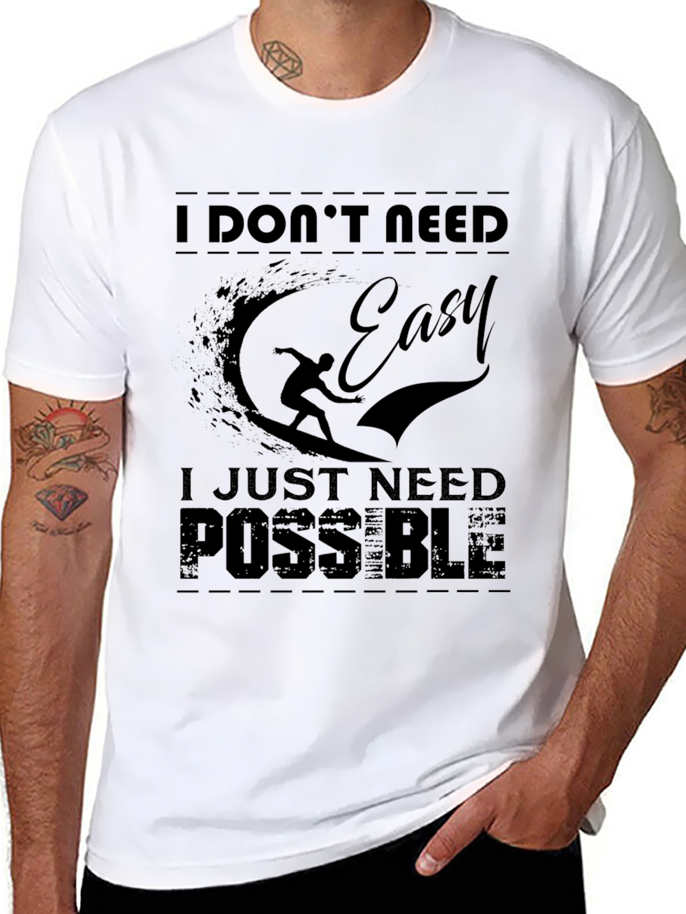 I Dont Need Easy Mens Black Graphic Tee