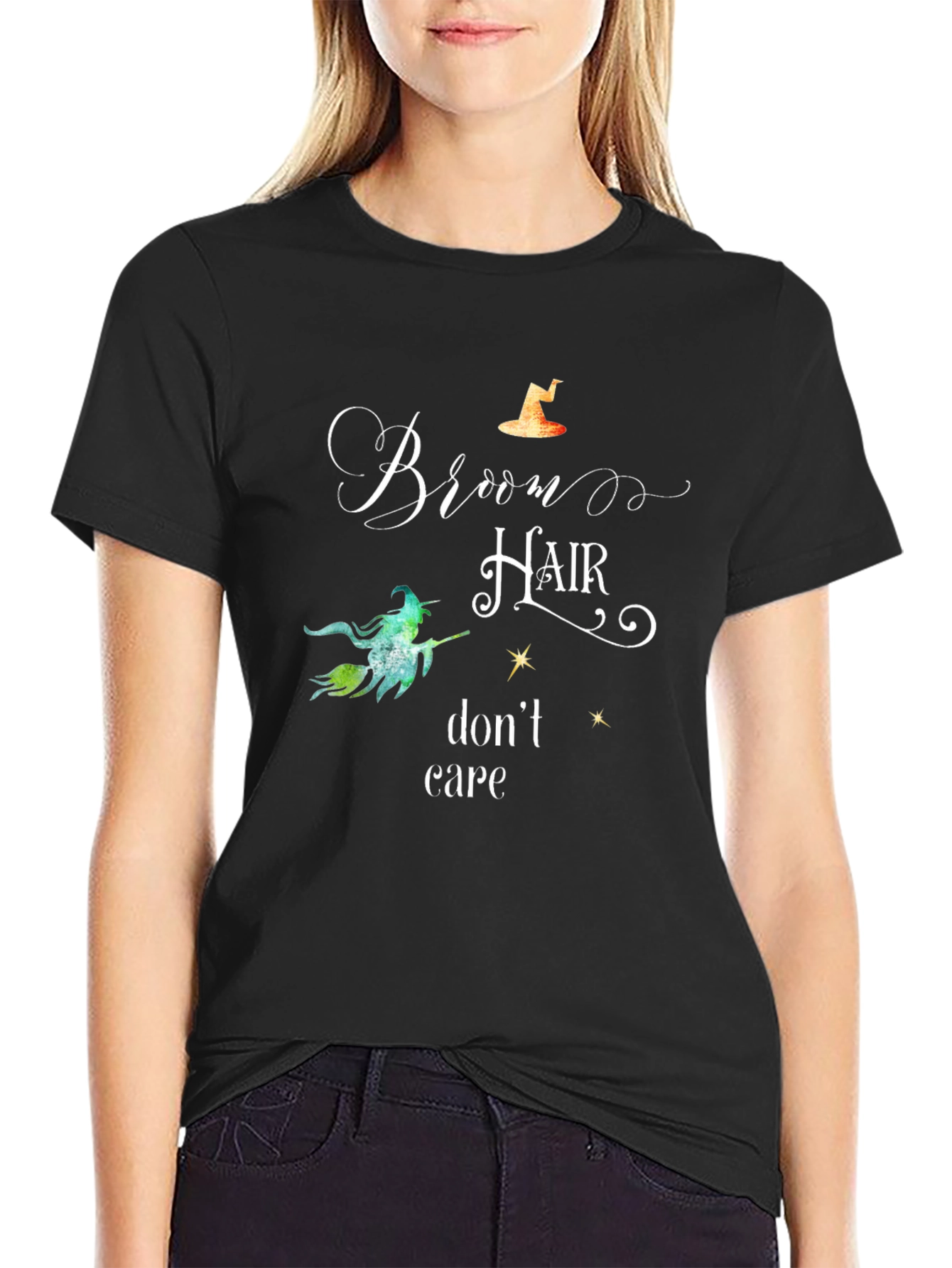 Witch Broom Hair Dont Care Halloween T-Shirt