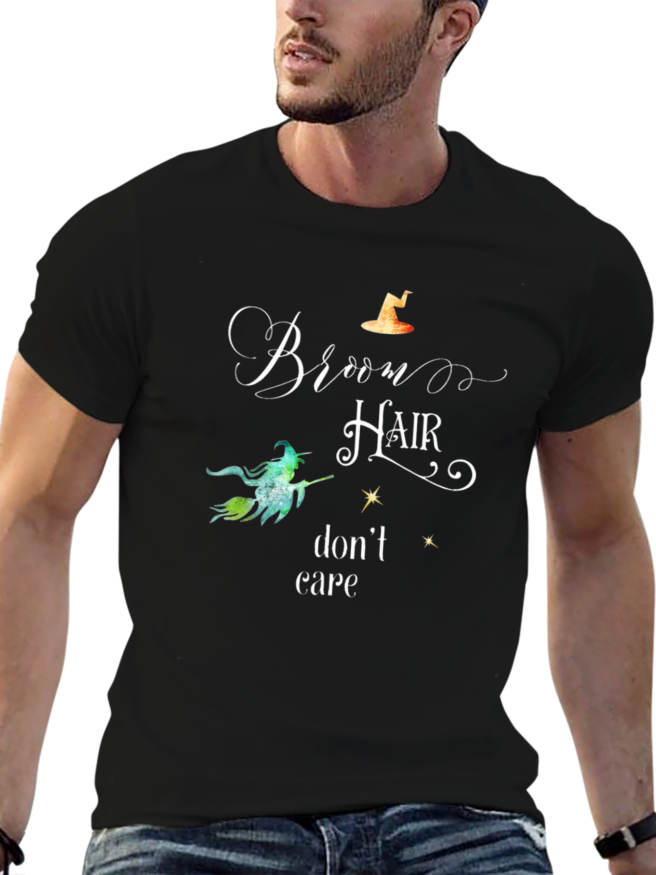 Witch Broom Hair Dont Care Halloween T-Shirt