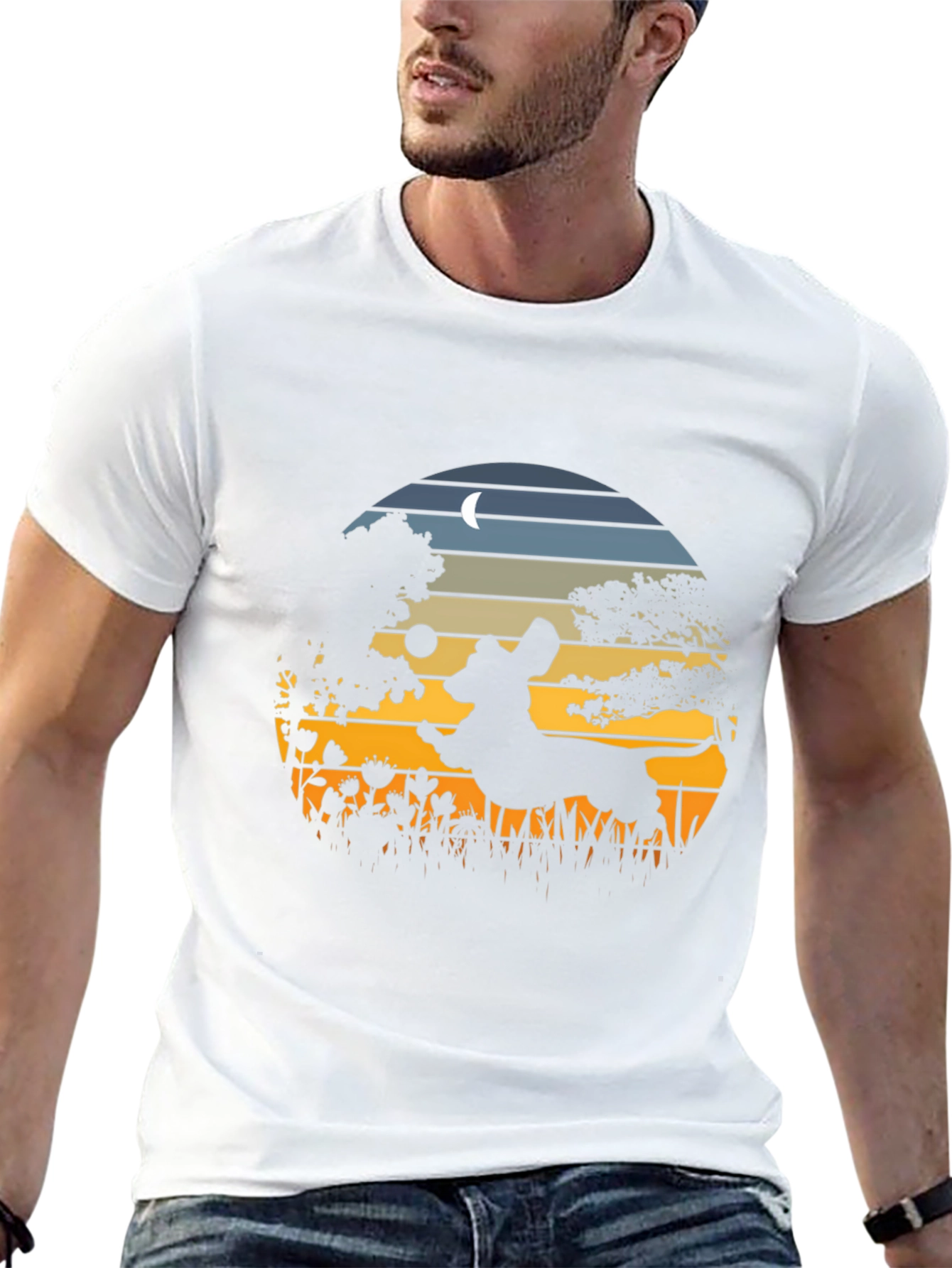 Dachshund Silhouette Tee - Sunset Scene Design