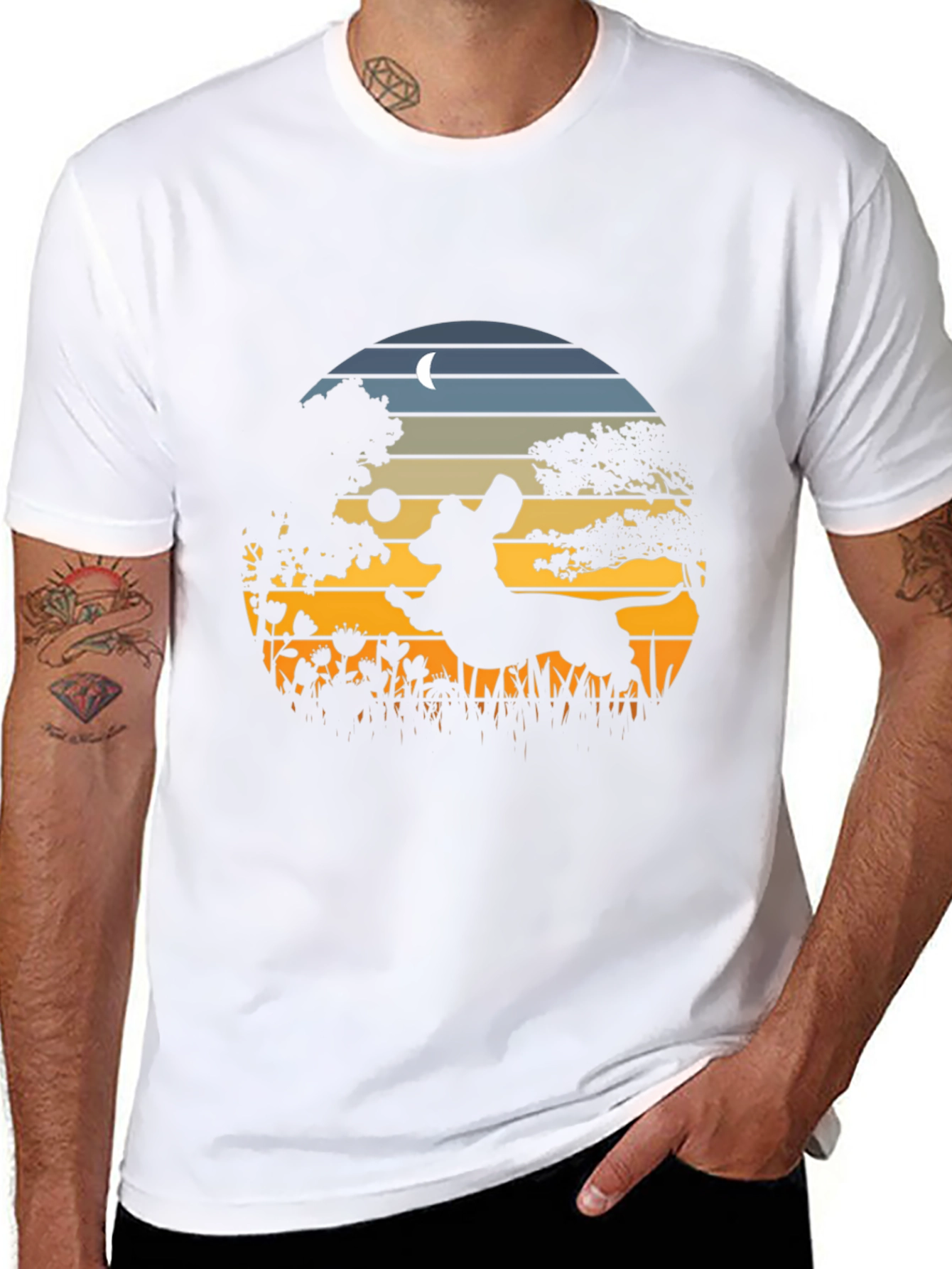 Dachshund Silhouette Tee - Sunset Scene Design