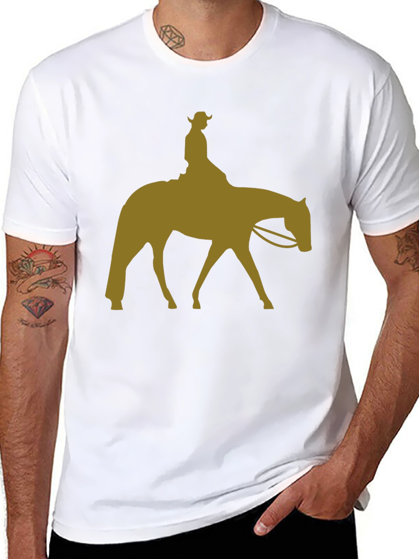 Cowboy Horse Silhouette Graphic Tee - Black Cotton