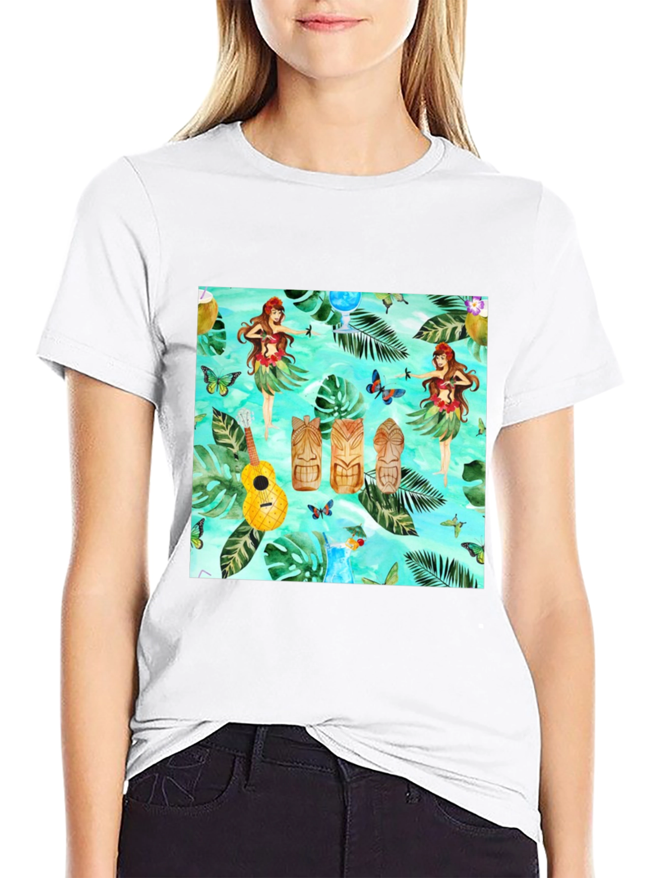 Tropical Hula Dancer Black T-Shirt