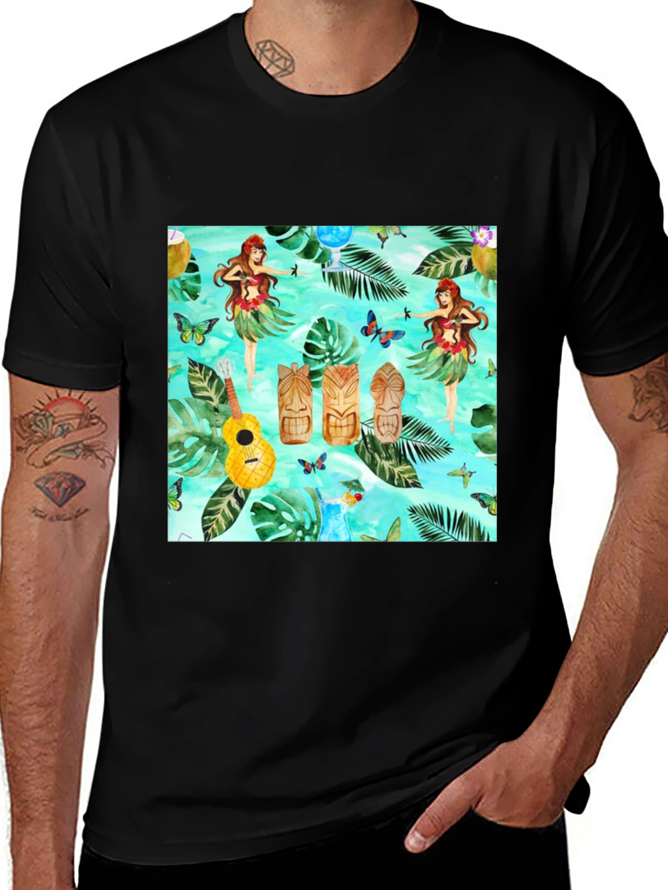 Tropical Hula Dancer Black T-Shirt