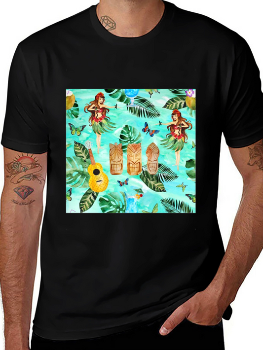 Tropical Hula Dancer Black T-Shirt