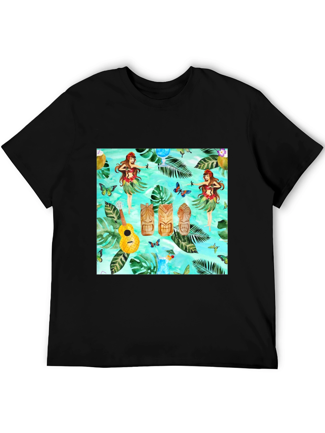 Tropical Hula Dancer Black T-Shirt