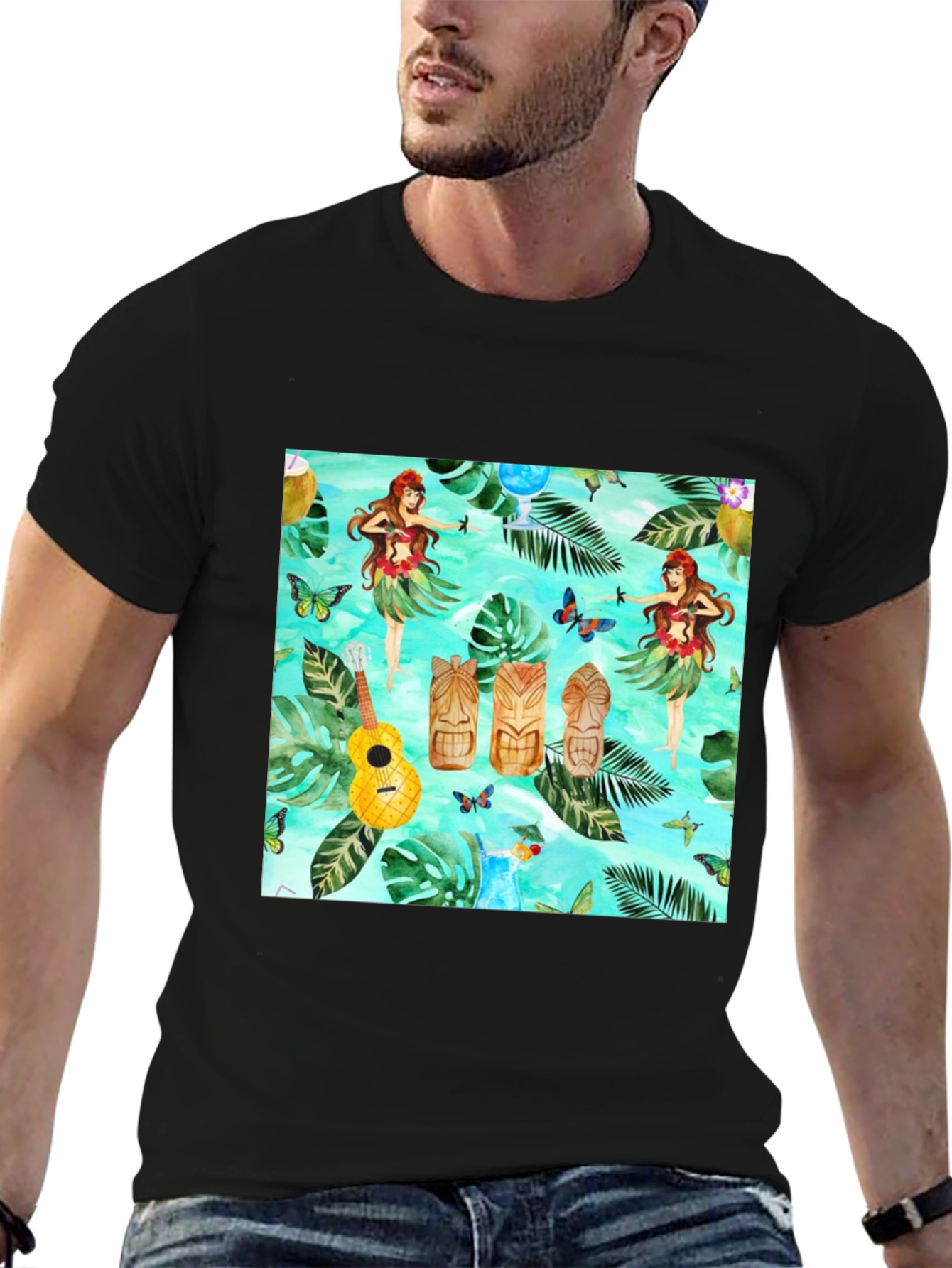 Tropical Hula Dancer Black T-Shirt