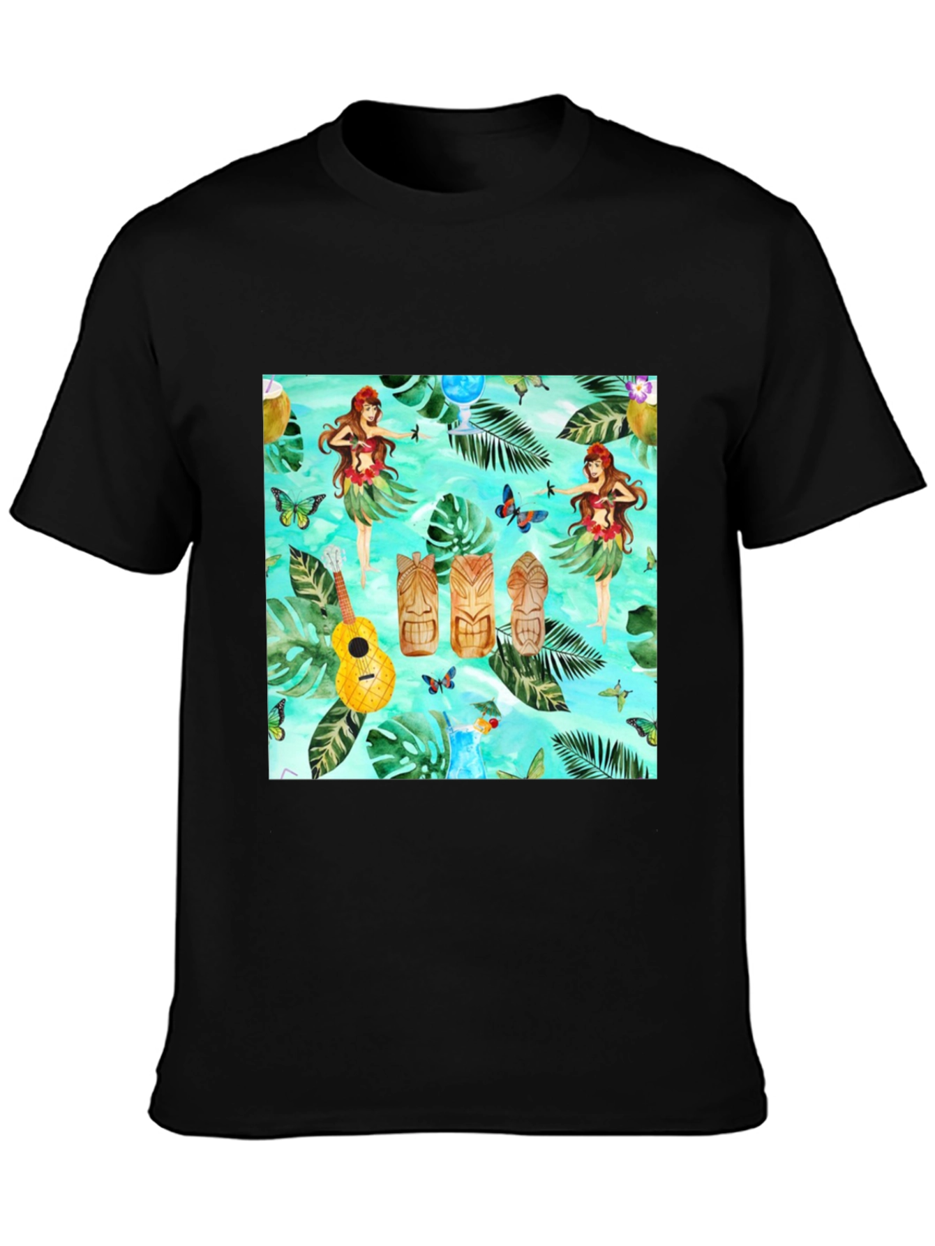 Tropical Hula Dancer Black T-Shirt