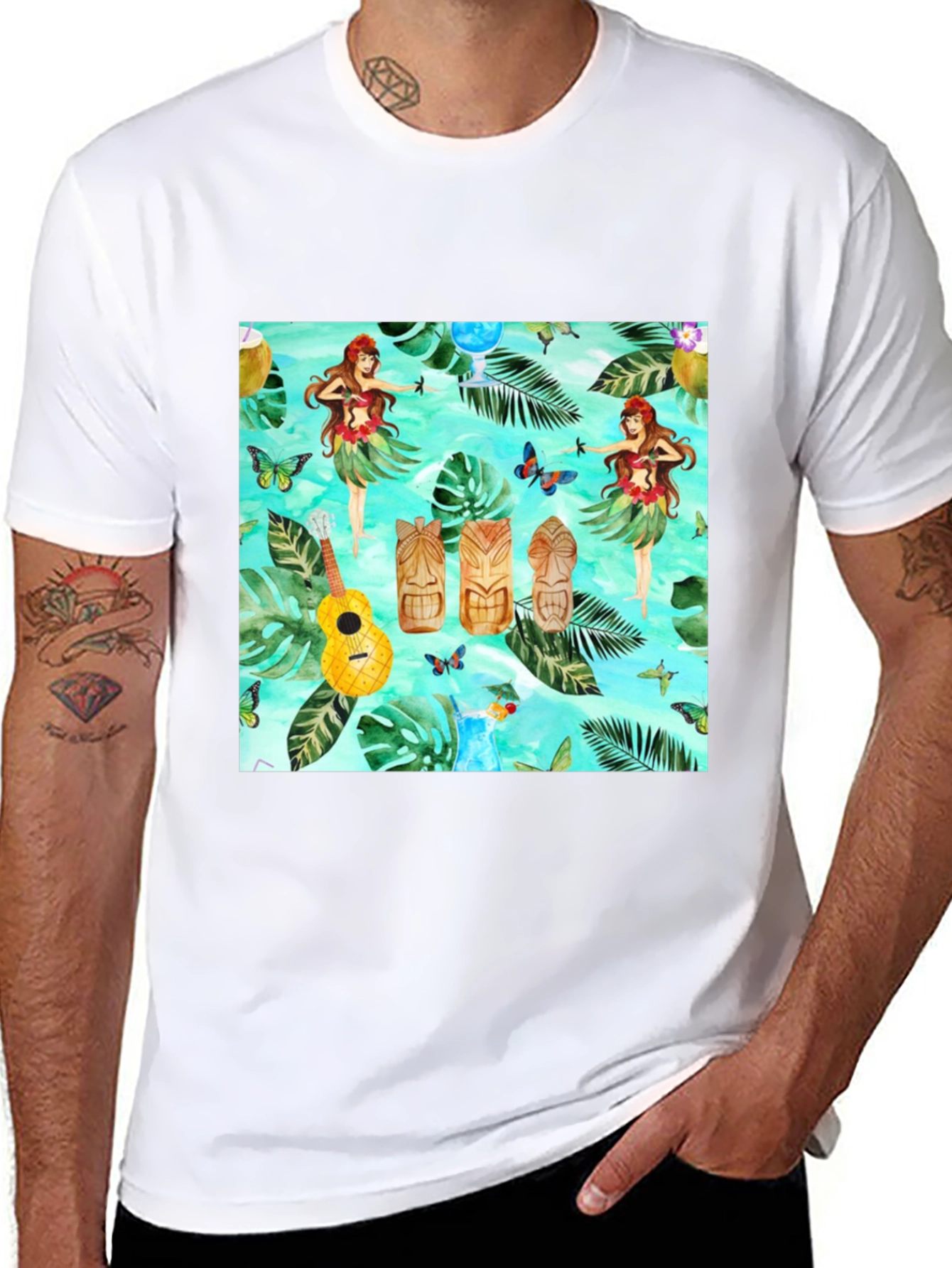 Tropical Hula Dancer Black T-Shirt